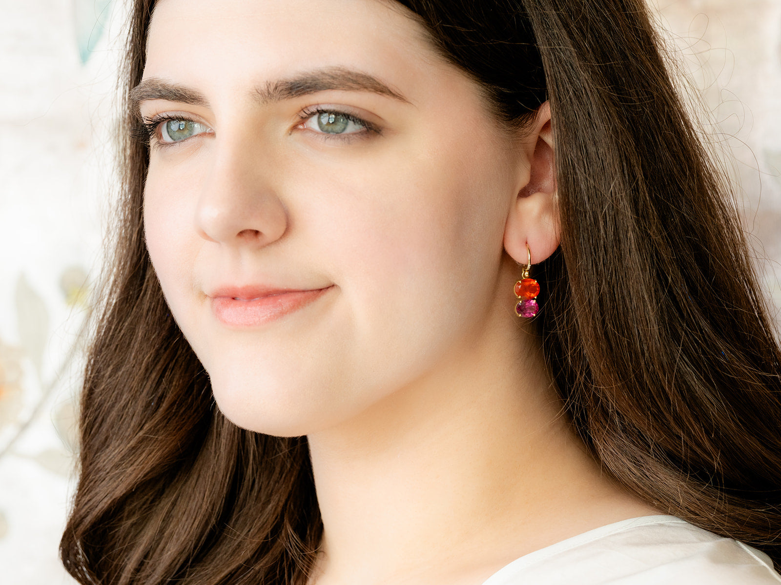 IRENE NEUWIRTH | GEMMY GEM FIRE OPAL & RUBELITE DOUBLE STONE EARRINGS