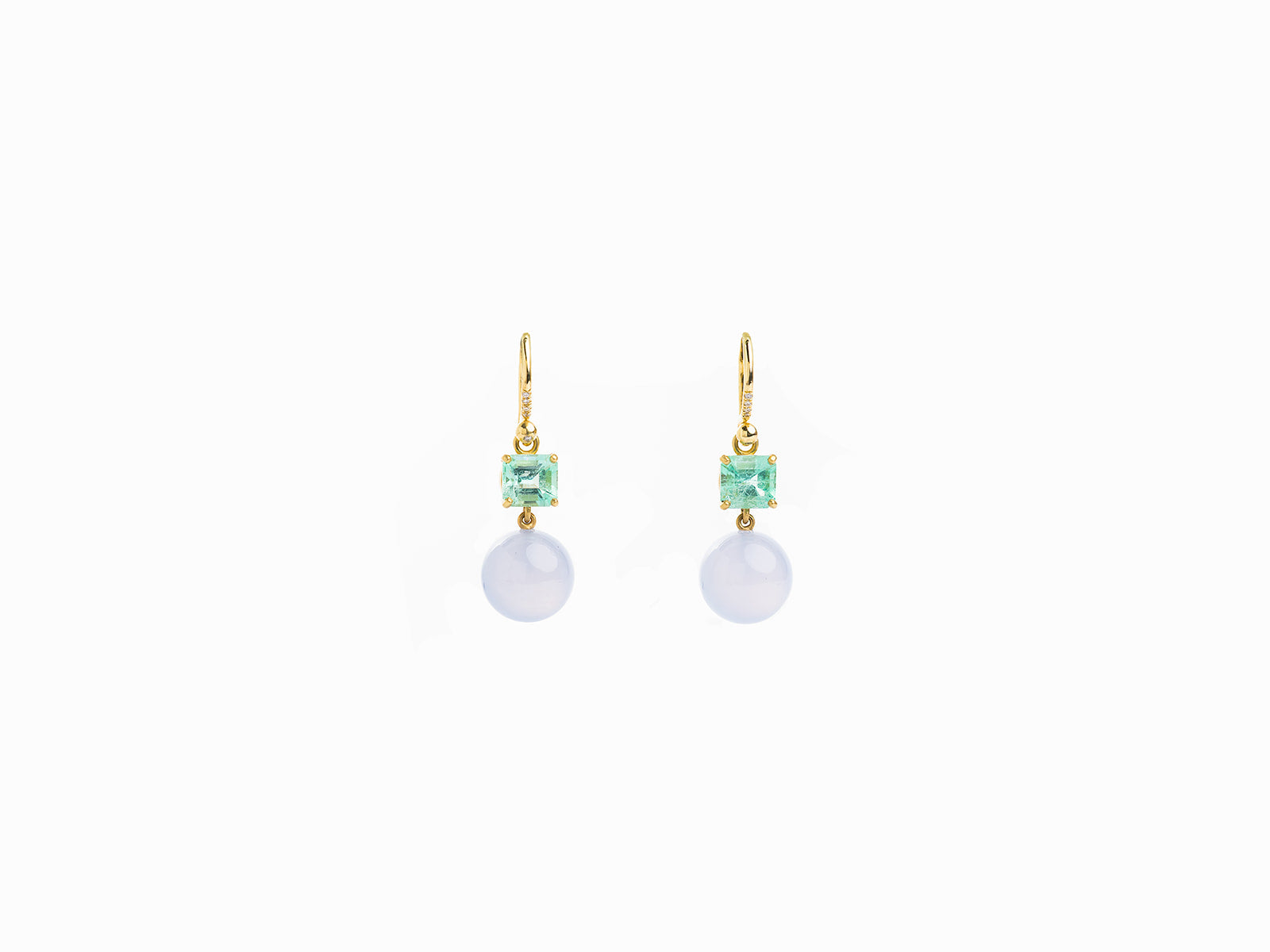 IRENE NEUWIRTH | CHALCEDONY & EMERALD DROP EARRINGS