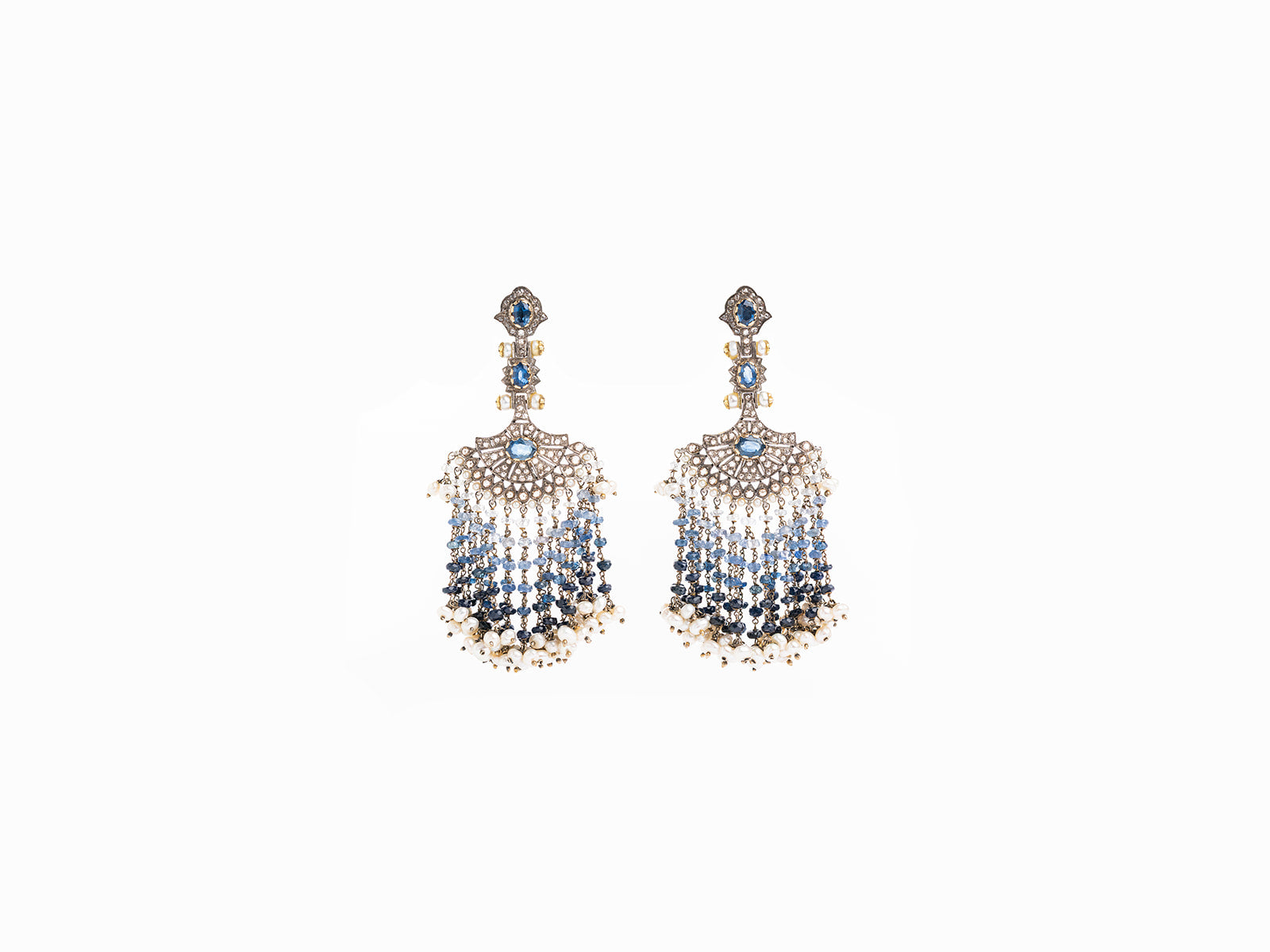 MUNNU THE GEM PALACE | SAPPHIRE, DIAMOND & PEARL FAN EARRINGS