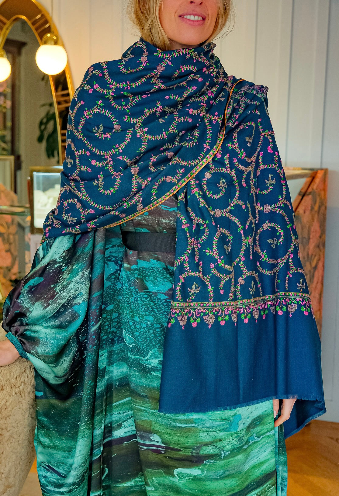 YASER SHAW | TEAL NEON SWIRL SHAWL | CAPITOL CHARLOTTE, NC