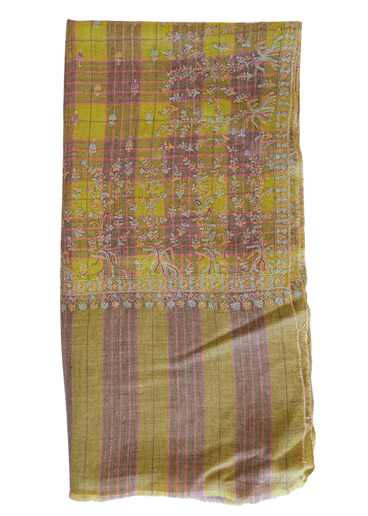 YASER | CHECK MINI FLORAL BORDER SHAWL