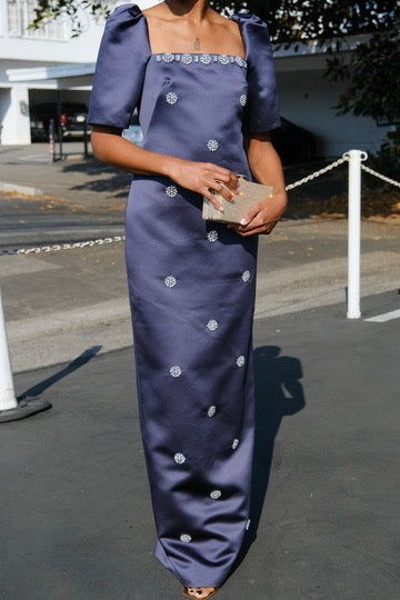 HUISHAN ZHANG | SQUARE NECK EMBROIDERED GOWN