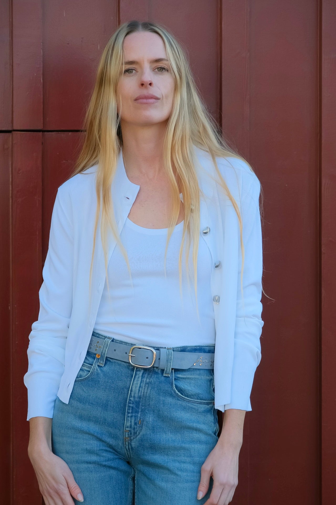 Brandon Maxwell | Raven Knit Tank | Optic White Tank | Racerback silhouette | Scoop neckline | Sleeveless | Raw-edge rolled hem | Composition: 96% Viscose, 4% Polyester | Dry Clean Only | Can be worn with matching Aubrey Cardigan