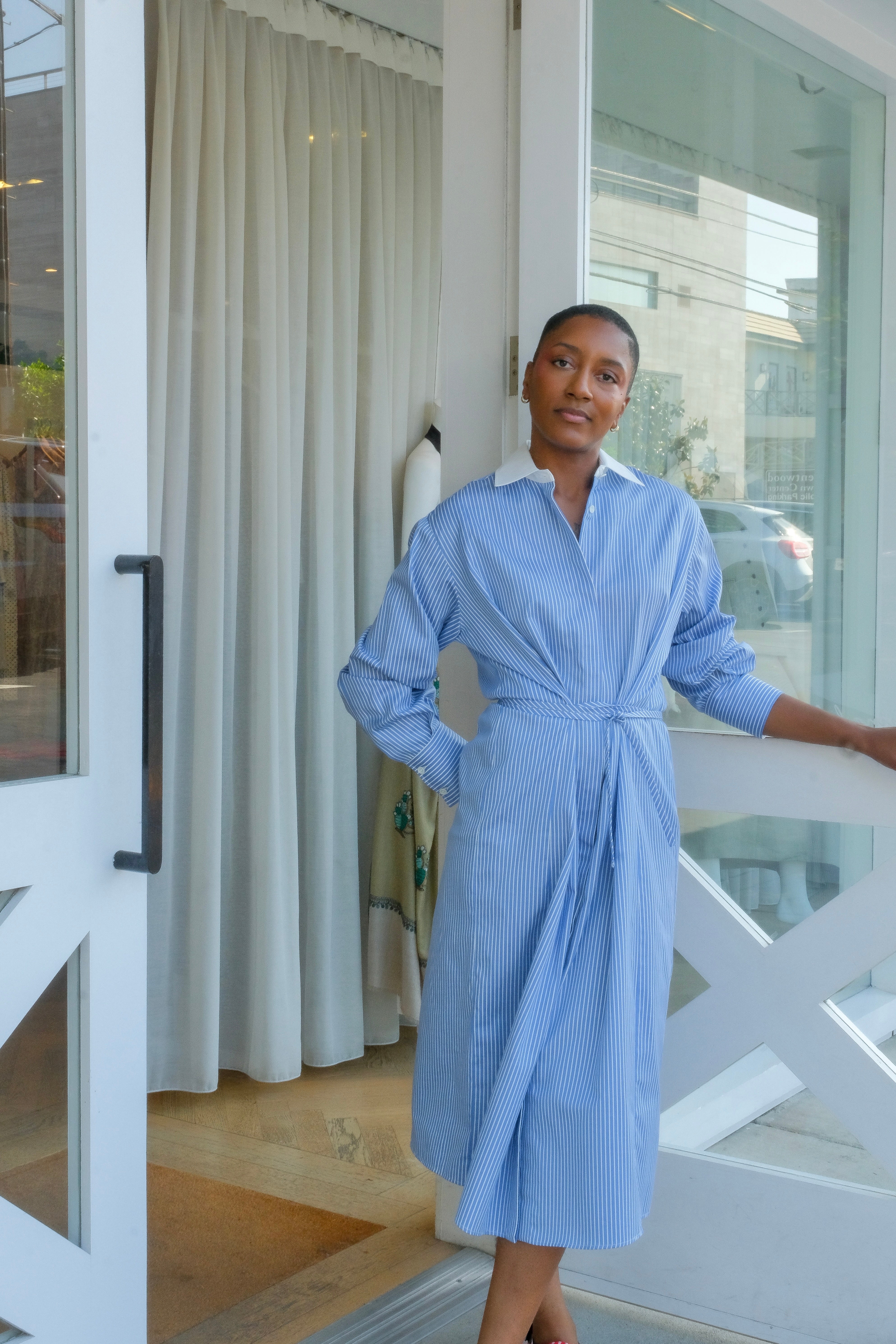 ALTUZARRA | AZURE STRIPE FLOYD DRESS | WOMEN'S LUXURY DESIGNER CLOTHING, SHOES, HANDBAGS & JEWELRY | CAPITOL CHARLOTTE, NC & BRENTWOOD, CA