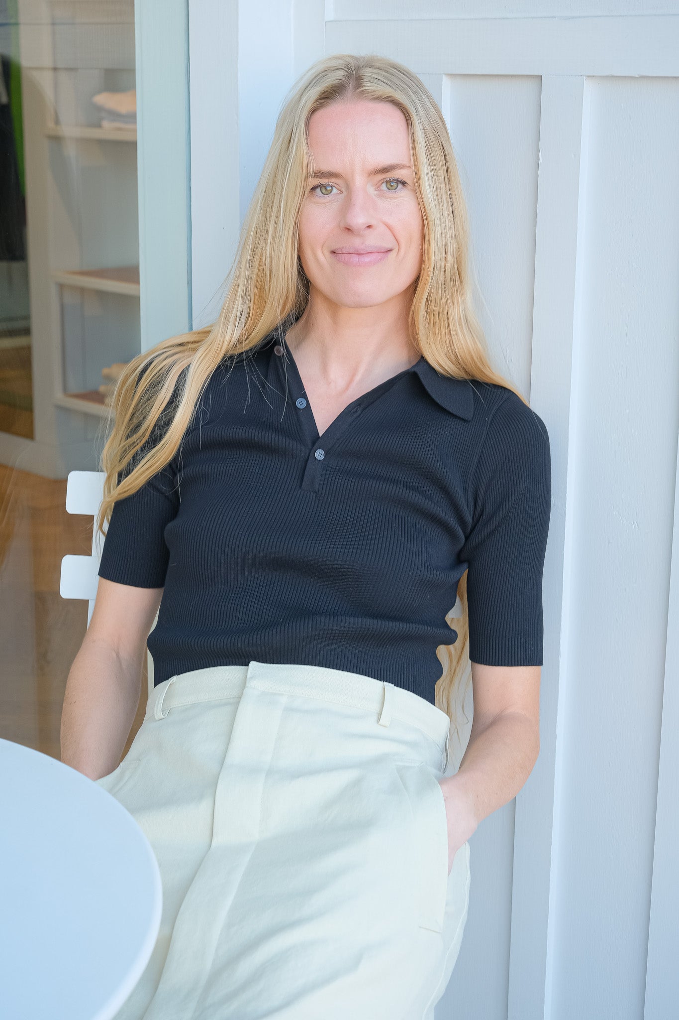 AURALEE | BLACK HIGH GAUGE RIB KNIT POLO | WOMEN'S LUXURY DESIGNER CLOTHING, SHOES, HANDBAGS & JEWELRY | CAPITOL CHARLOTTE, NC & BRENTWOOD, CA