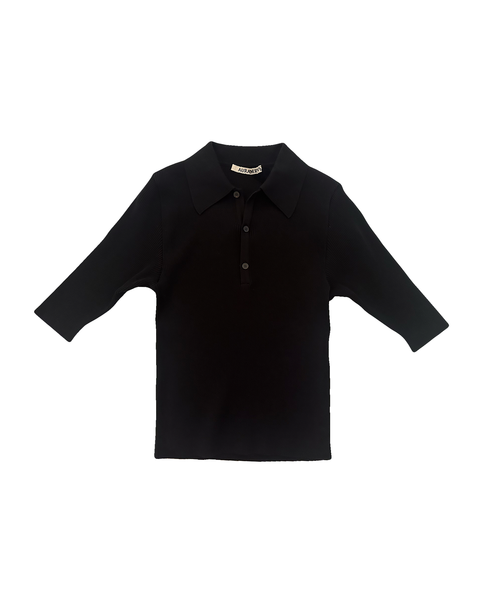 AURALEE | BLACK HIGH GAUGE RIB KNIT POLO | WOMEN'S LUXURY DESIGNER CLOTHING, SHOES, HANDBAGS & JEWELRY | CAPITOL CHARLOTTE, NC & BRENTWOOD, CA