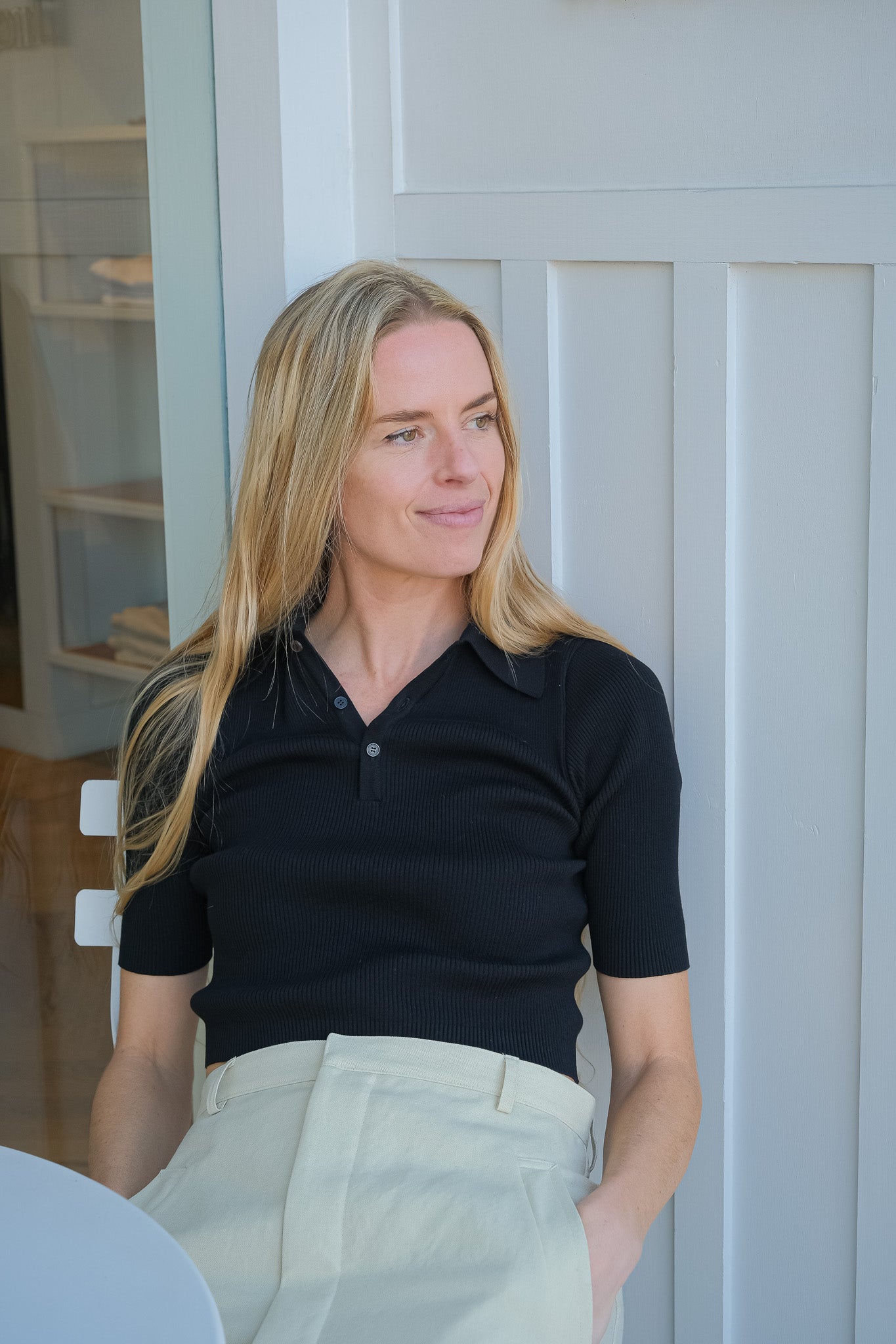 AURALEE | BLACK HIGH GAUGE RIB KNIT POLO | WOMEN'S LUXURY DESIGNER CLOTHING, SHOES, HANDBAGS & JEWELRY | CAPITOL CHARLOTTE, NC & BRENTWOOD, CA