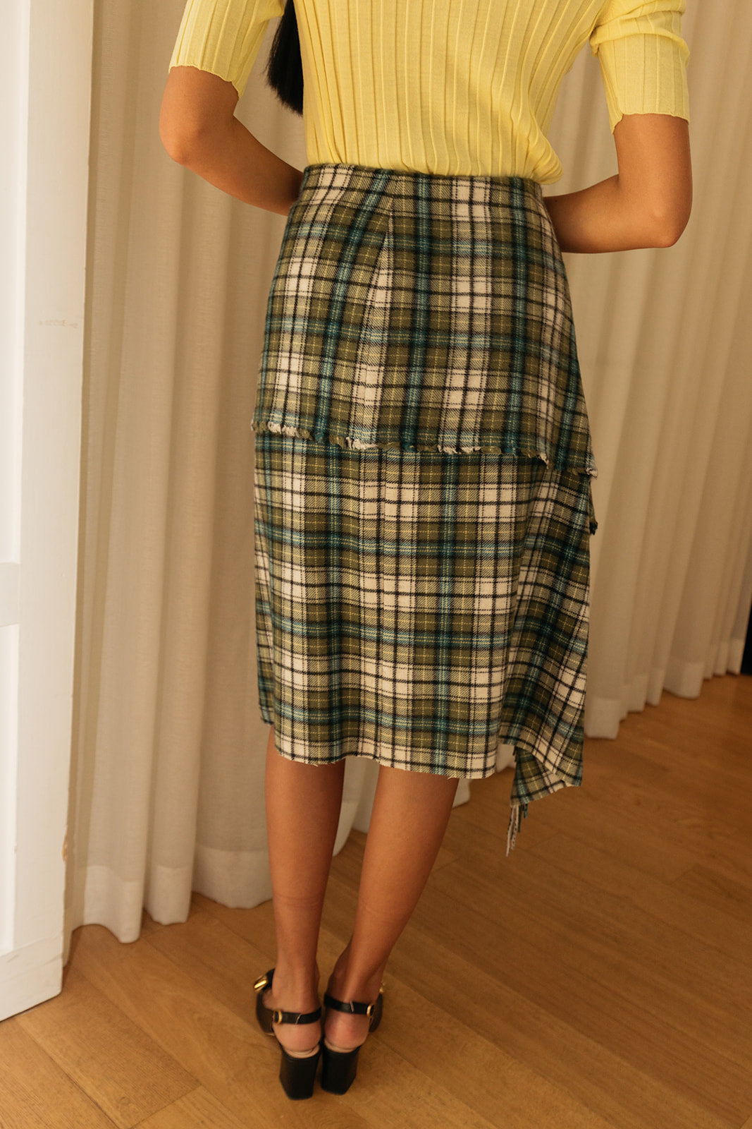 AURALEE | CE CHECK WRAP FRINGE SKIRT | WOMEN'S LUXURY DESIGNER CLOTHING, SHOES, HANDBAGS & JEWELRY | CAPITOL CHARLOTTE, NC & BRENTWOOD, CA
