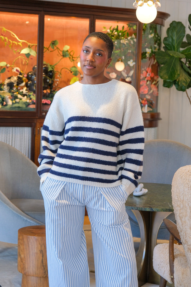 FORTE FORTE | CASHMERE MARINIERE KNIT WITH CROCHET NECK