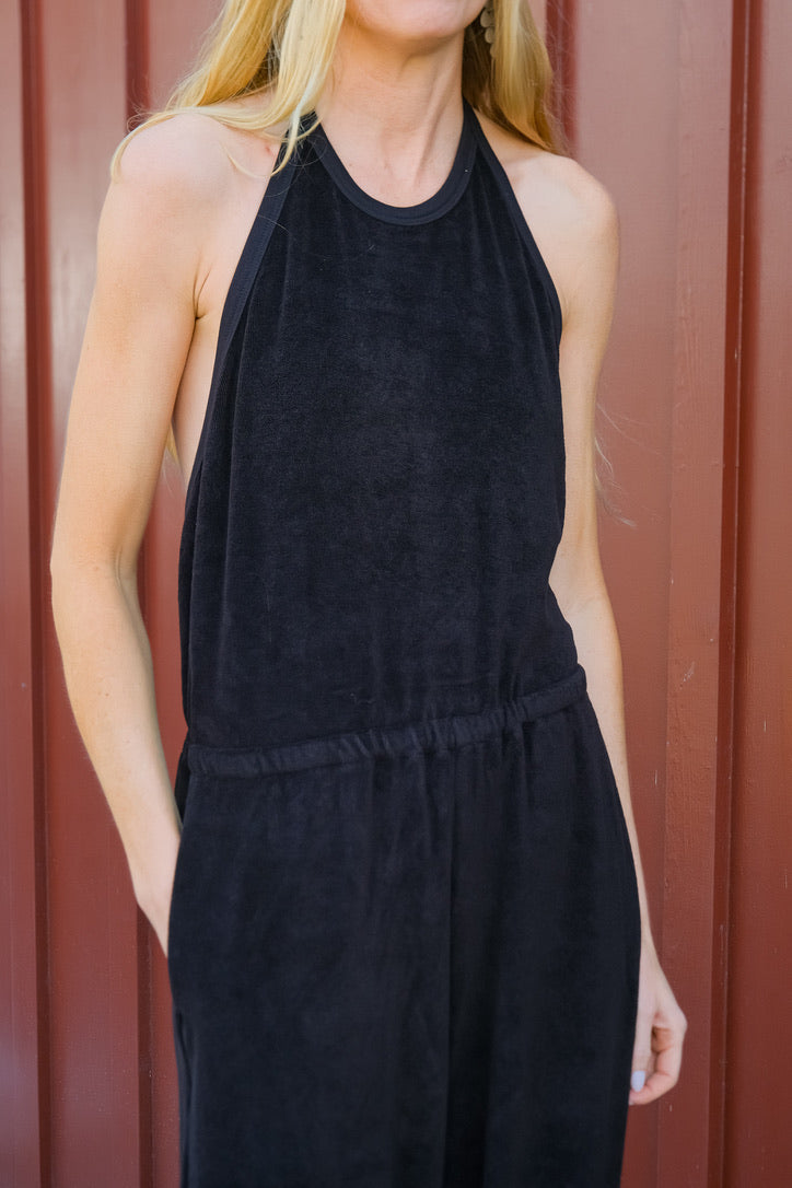 SUZIE KONDI | BLACK TERRY HALTERNECK ANNA JUMPSUIT