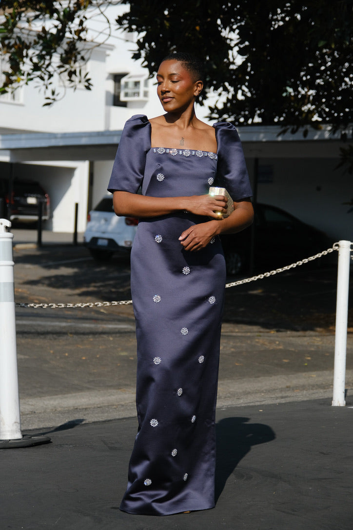 HUISHAN ZHANG | SQUARE NECK EMBROIDERED GOWN