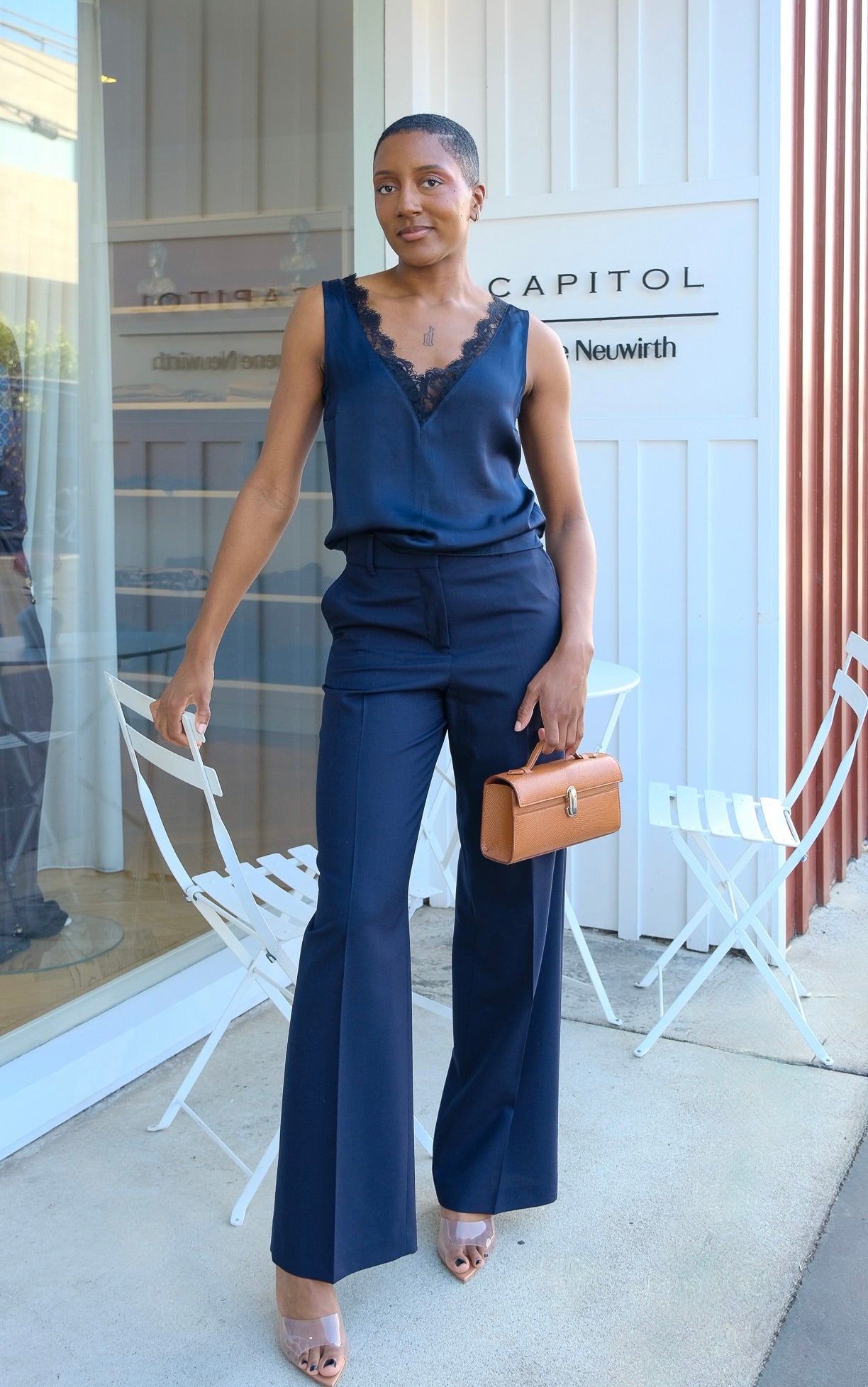 OFFICINE GENERALE | SATIN V-NECK LIANA LACE TOP