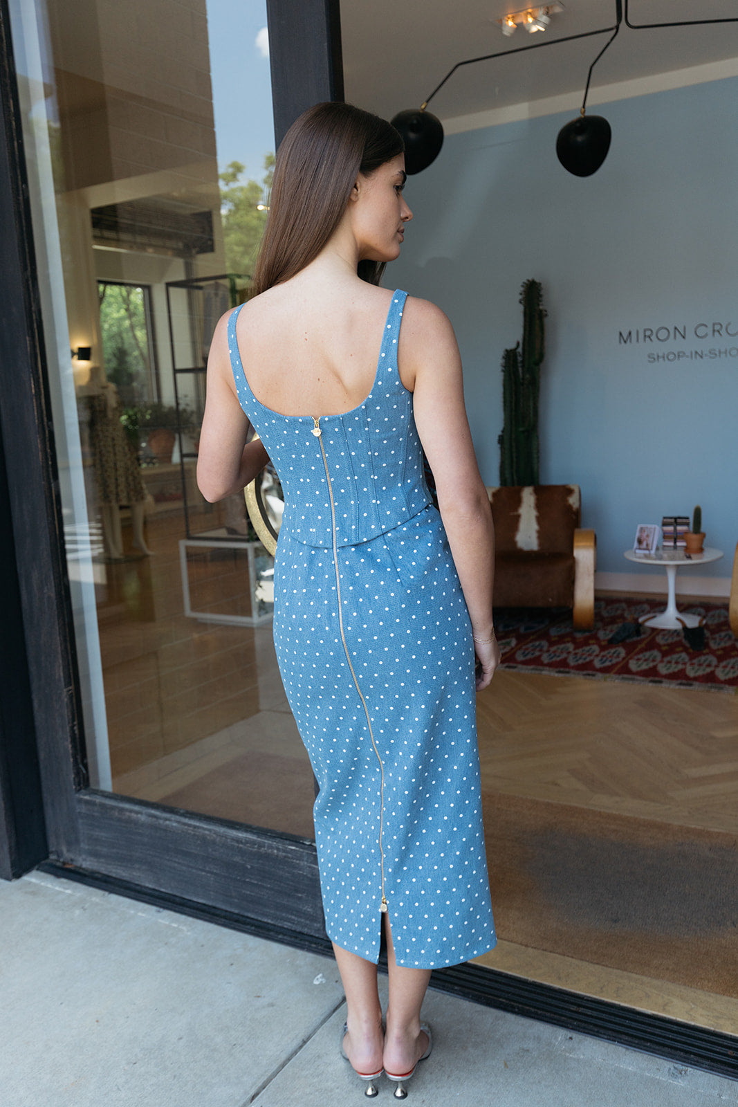 CAROLINA HERRERA | POLKA-DOT CORSET MIDI DRESS | WOMEN'S LUXURY DESIGNER CLOTHING, SHOES, HANDBAGS & JEWELRY | CAPITOL CHARLOTTE, NC & BRENTWOOD, CA