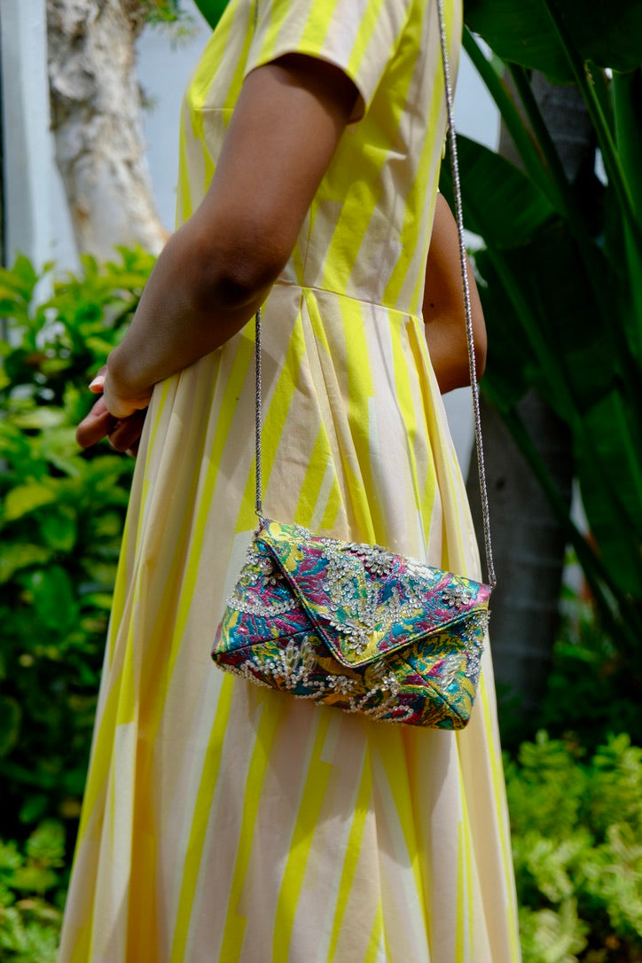 DRIES VAN NOTEN | CRYSTAL EMBELLISHED LAMÉ FLORAL JACQUARD CLUTCH | WOMEN'S LUXURY DESIGNER CLOTHING, JEWELRY & ACCESSORIES | CAPITOL CHARLOTTE, NC & BRENTWOOD, CA