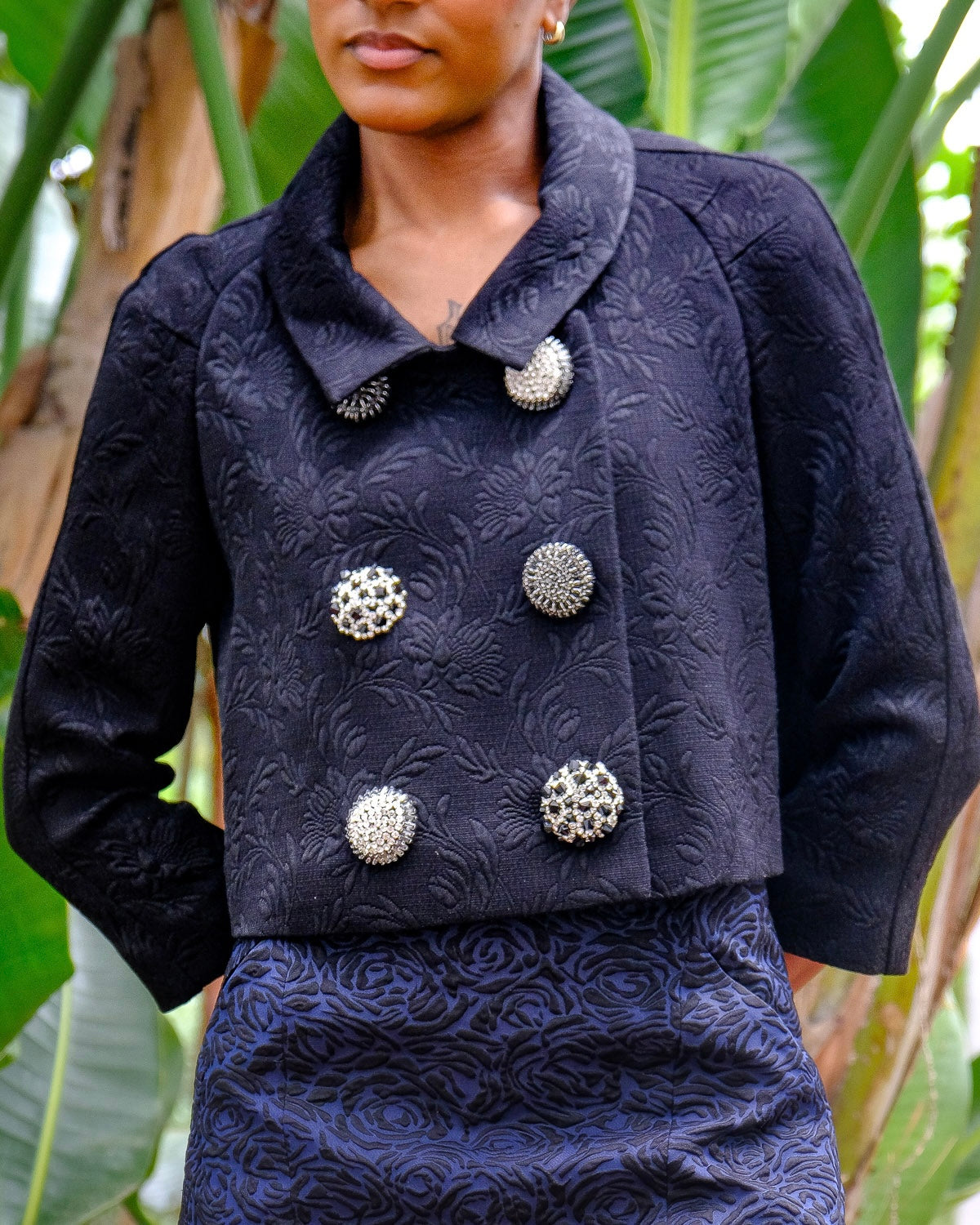 DRIES VAN NOTEN | JEWEL BUTTON CROPPED JACKET | WOMEN'S LUXURY DESIGNER CLOTHING, JEWELRY & ACCESSORIES | CAPITOL CHARLOTTE, NC & BRENTWOOD, CA