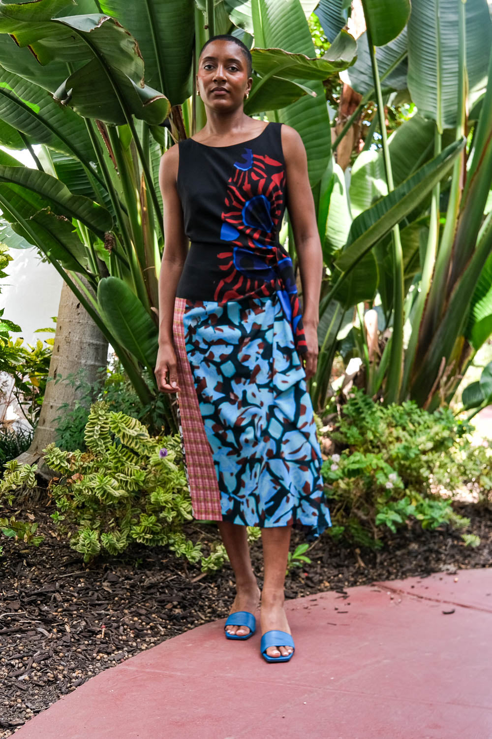 DRIES VAN NOTEN | PATCHWORK CREPE DROPPS MIDI DRESS