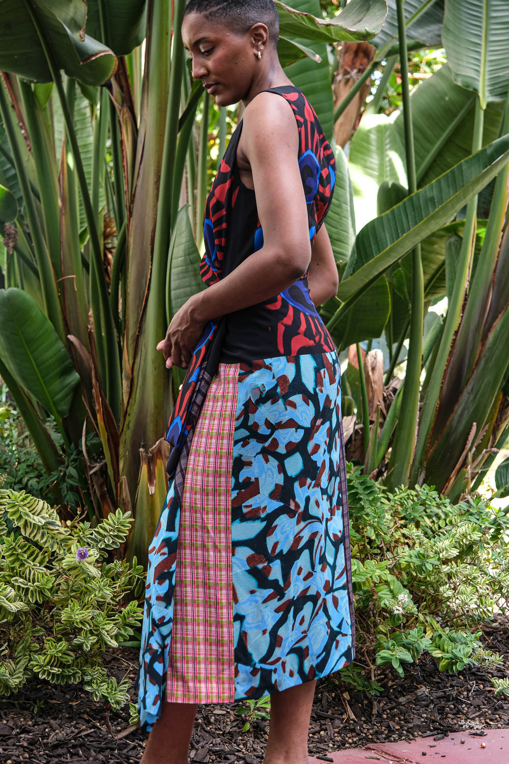 DRIES VAN NOTEN | PATCHWORK CREPE DROPPS MIDI DRESS