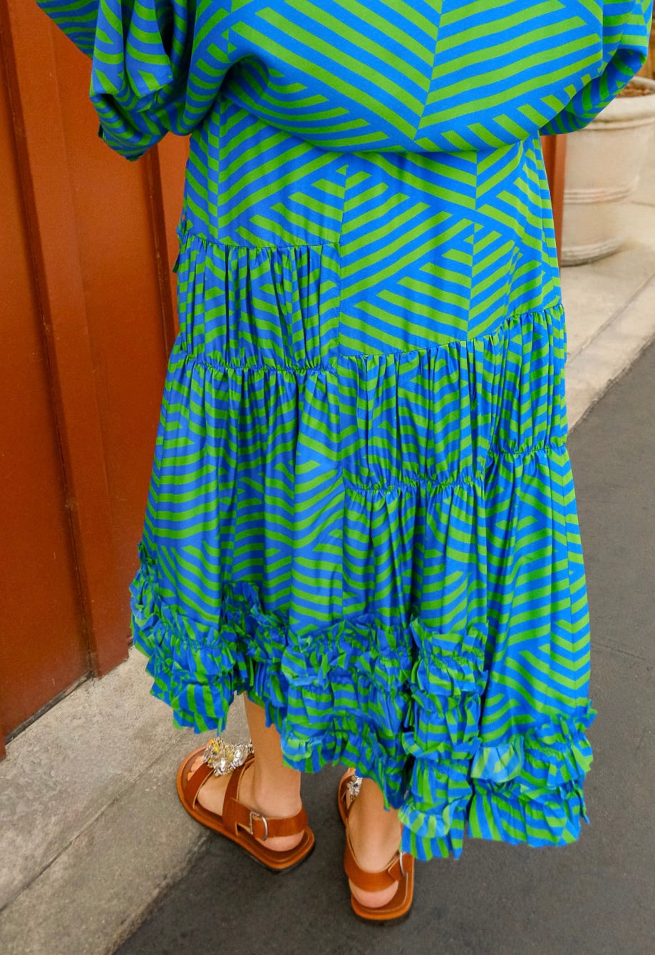 DRIES VAN NOTEN | DIAMOND STRIPE RUFFLE SKIRT | WOMEN'S LUXURY DESIGNER CLOTHING, SHOES, HANDBAGS & JEWELRY | CAPITOL CHARLOTTE, NC & BRENTWOOD, CA