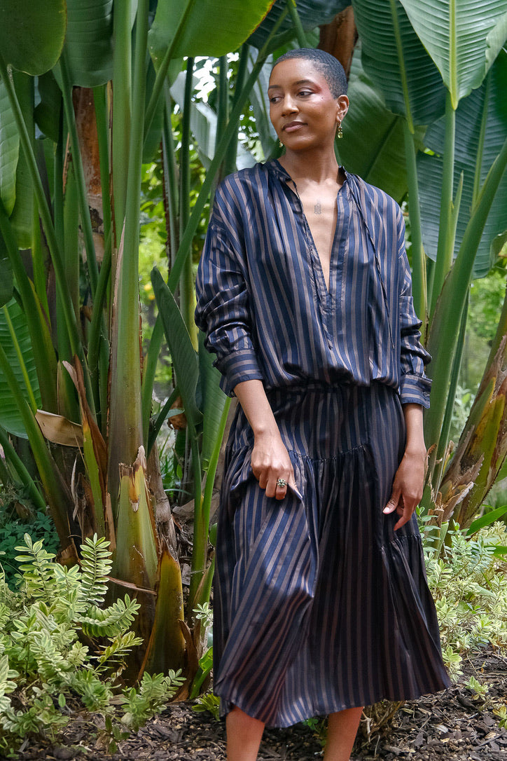 DRIES VAN NOTEN | STRIPE CURPO CINCHED WAIST DRESS | WOMEN'S LUXURY DESIGNER CLOTHING, SHOES, HANDBAGS & JEWELRY | CAPITOL CHARLOTTE, NC & BRENTWOOD, CA