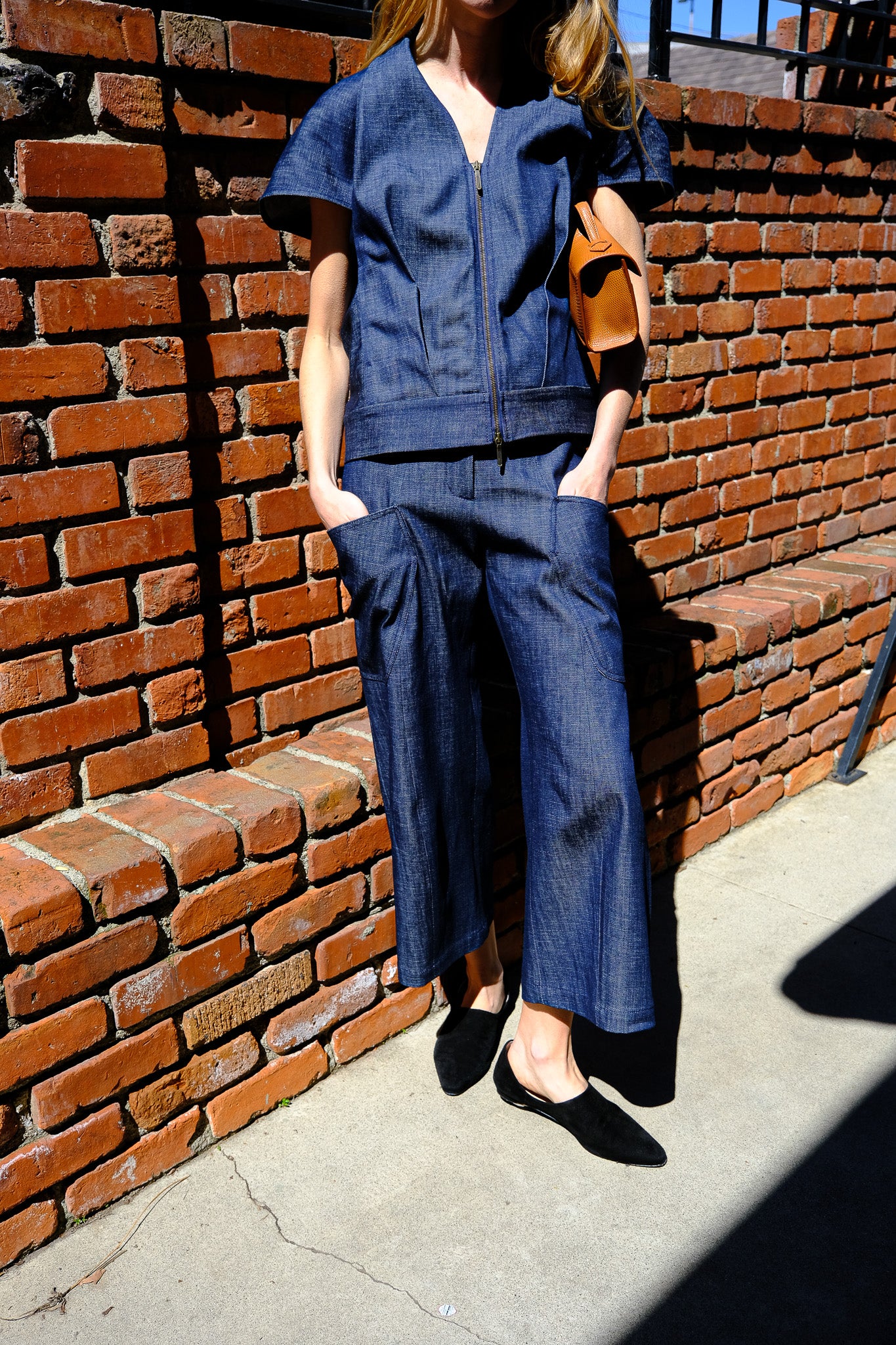 ZERO + MARIA CORNEJO | SHORT SLEEVE V-NECK DENIM SHRUG TOP