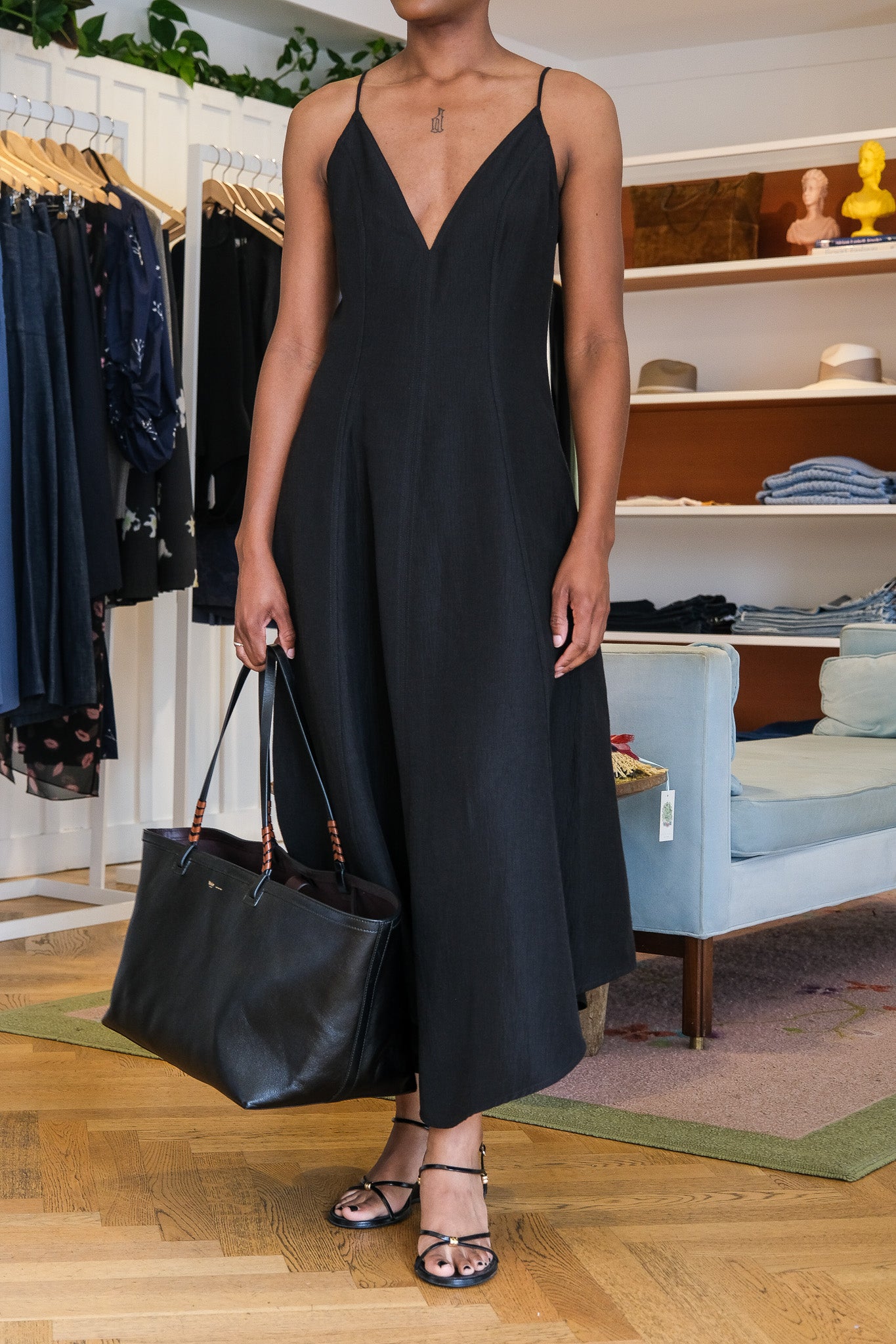 PROENZA SCHOULER | SLEEVELESS V-NECK COTTON LINEN ELAINE MIDI DRESS