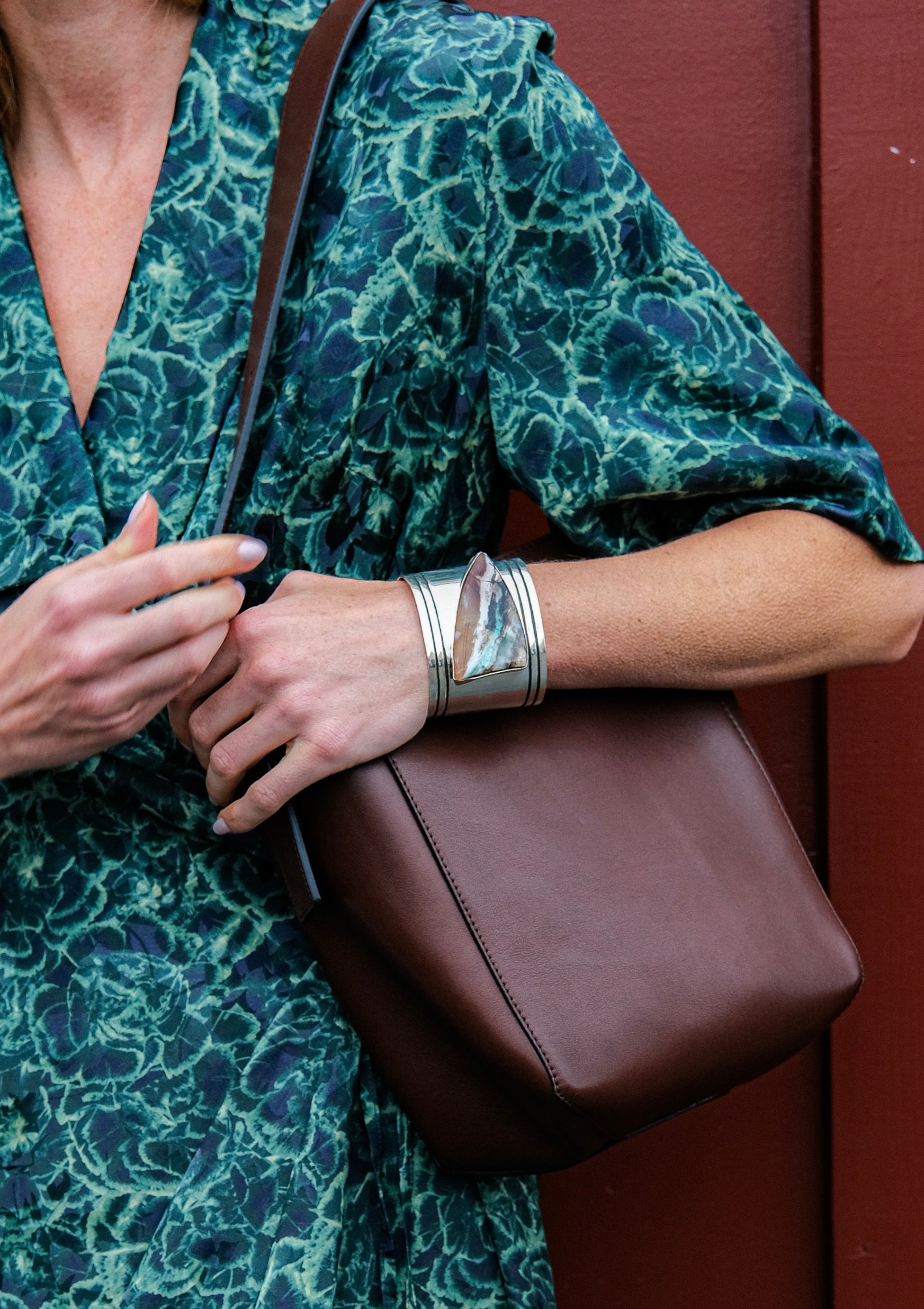 JODY CANDRIAN | CHANNEL ETCHED STERLING CUFF WITH PETRIFIED CHRYSOCHOLLA