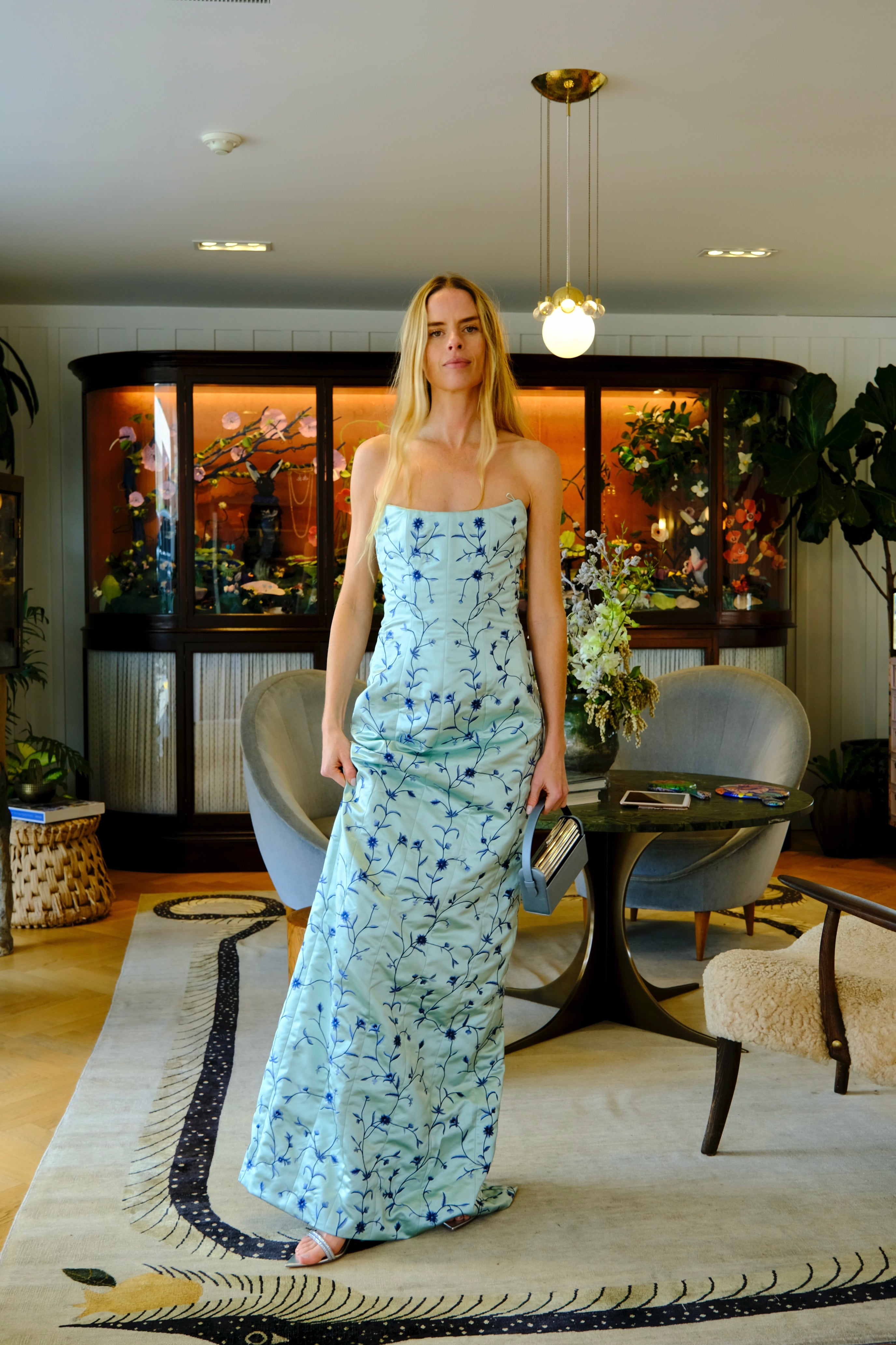 MARKARIAN | STRAPLESS EMBROIDERED COLUMN GOWN