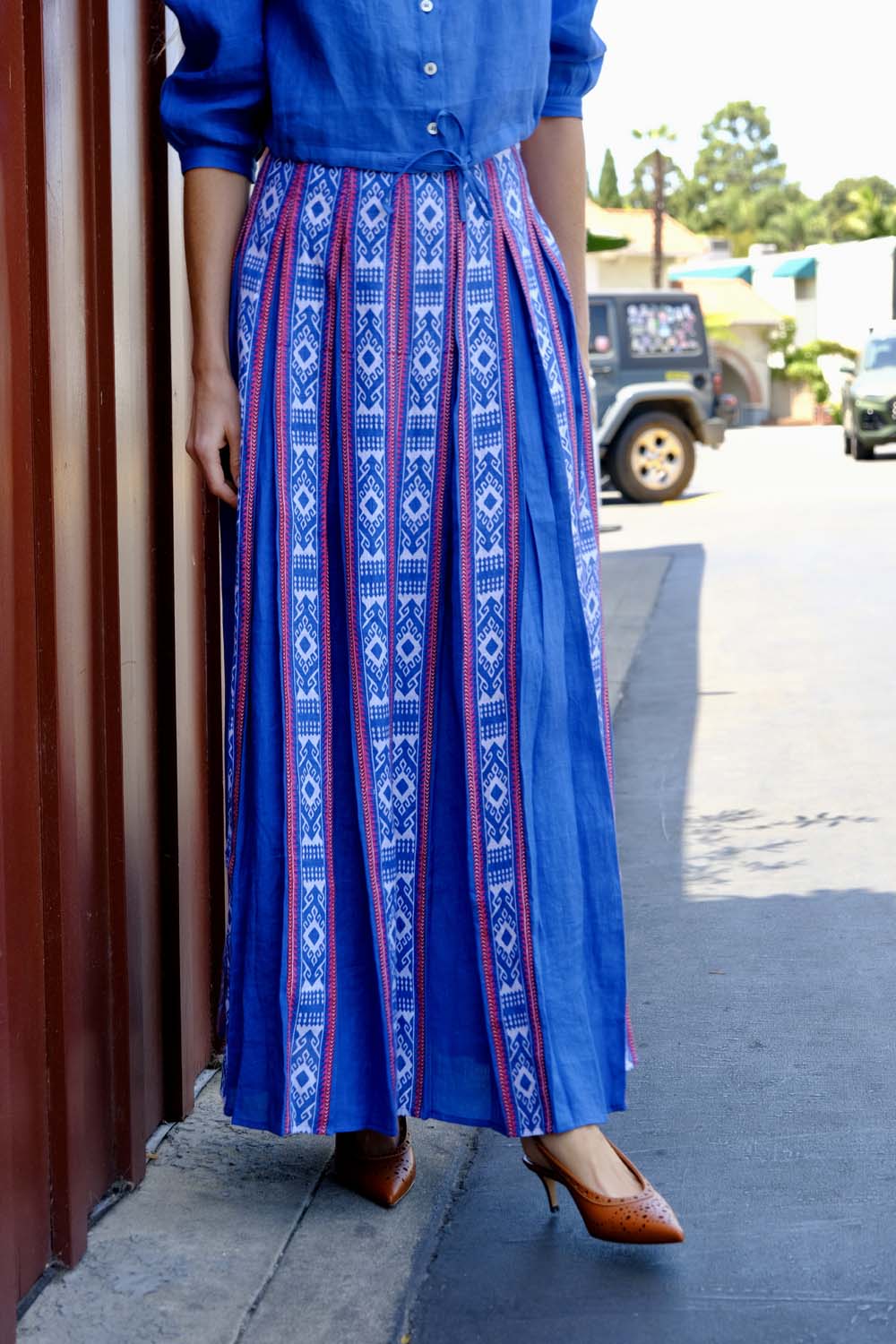 EMPORIO SIRENUSE | BLUE HORIZON AURELIA MIDI SKIRT | WOMEN'S LUXURY DESIGNER CLOTHING, JEWELRY & ACCESSORIES | CAPITOL CHARLOTTE, NC & BRENTWOOD, CA