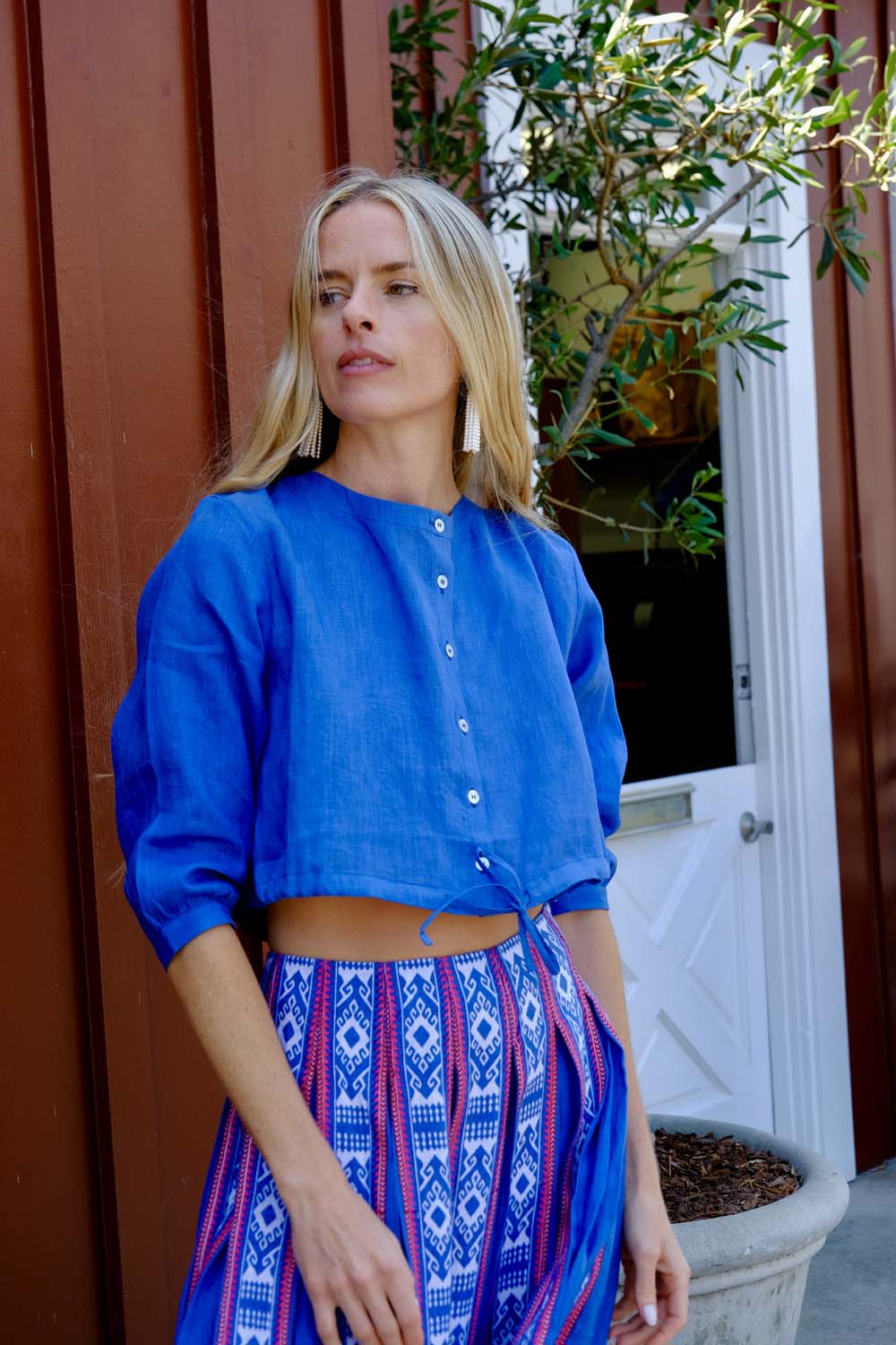 EMPORIO SIRENUSE | CROPPED JINNY BLOUSE | WOMEN'S LUXURY DESIGNER CLOTHING, JEWELRY & ACCESSORIES | CAPITOL CHARLOTTE, NC & BRENTWOOD, CA