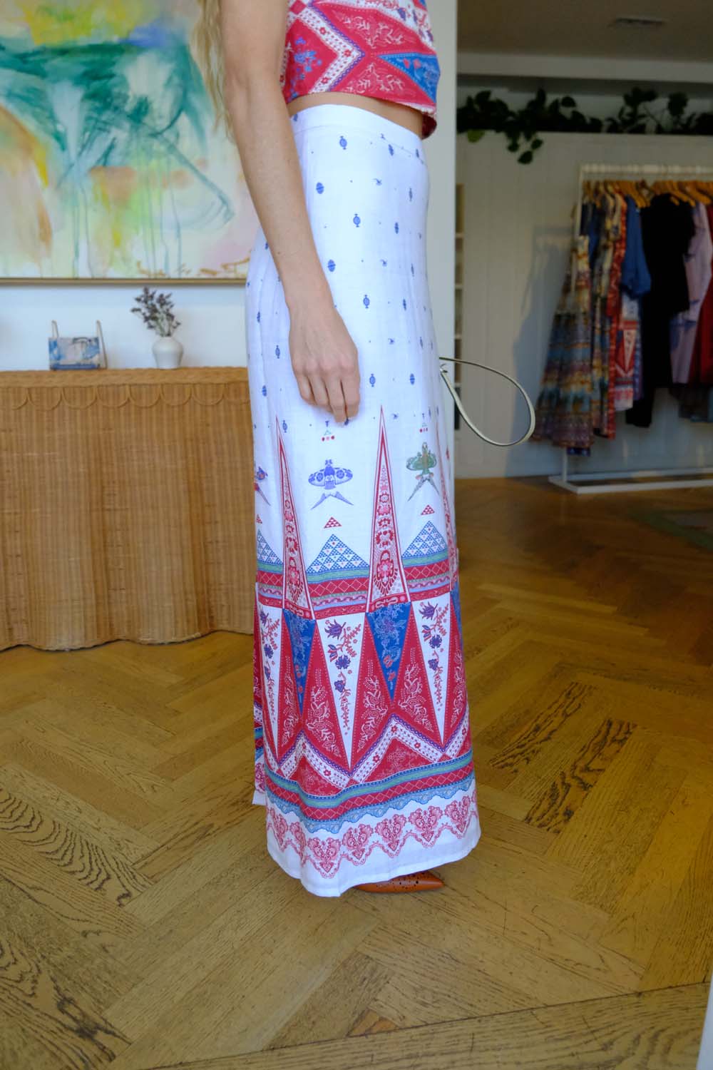 EMPORIO SIRENUSE | LAURELLE KITES PRINTED MIDI SKIRT | WOMEN'S LUXURY DESIGNER CLOTHING, JEWELRY & ACCESSORIES | CAPITOL CHARLOTTE, NC & BRENTWOOD, CA