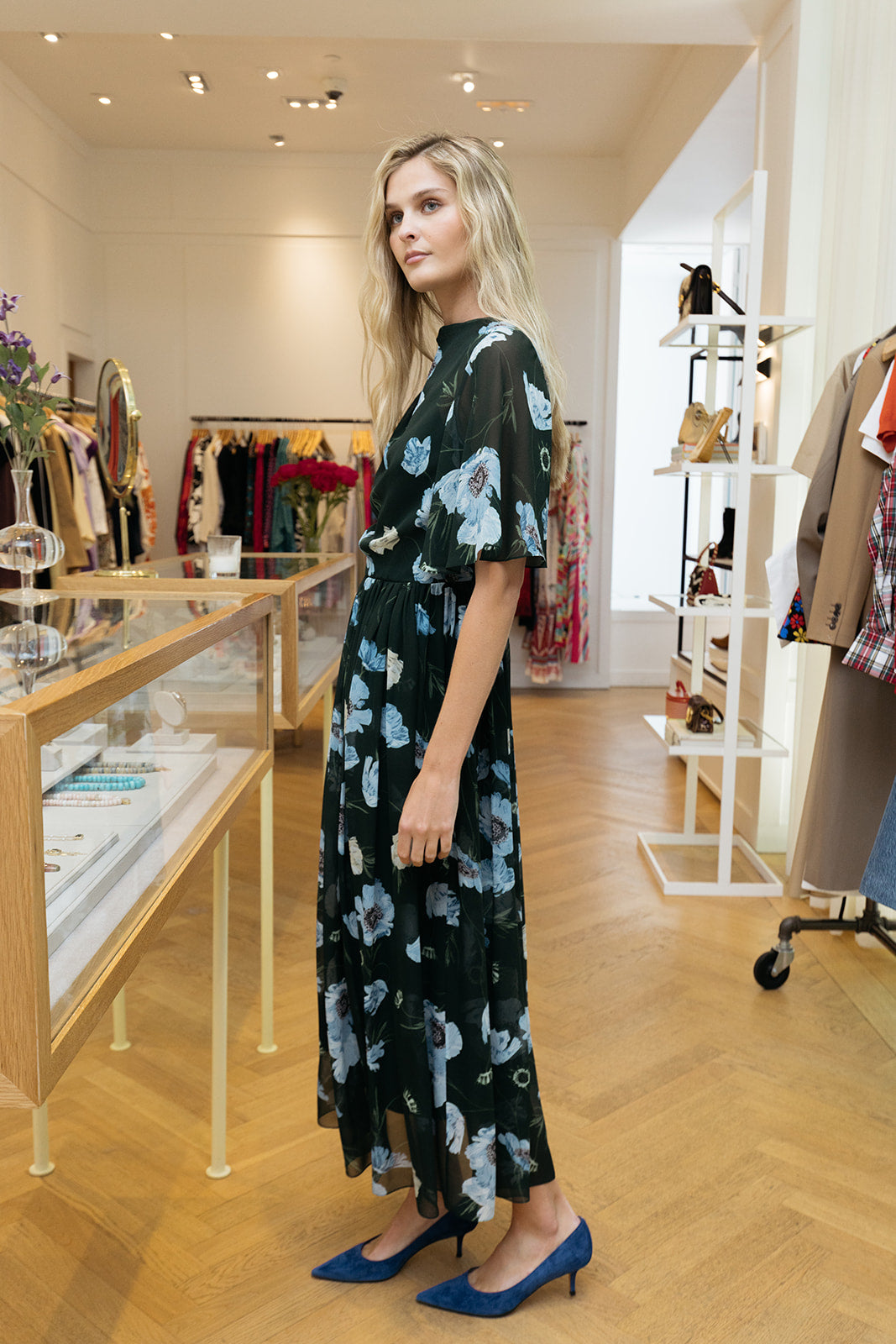 ERDEM | VOILE FLORAL MIDI DRESS | WOMEN'S LUXURY DESIGNER CLOTHING, JEWELRY & ACCESSORIES | CAPITOL CHARLOTTE, NC & BRENTWOOD, CA