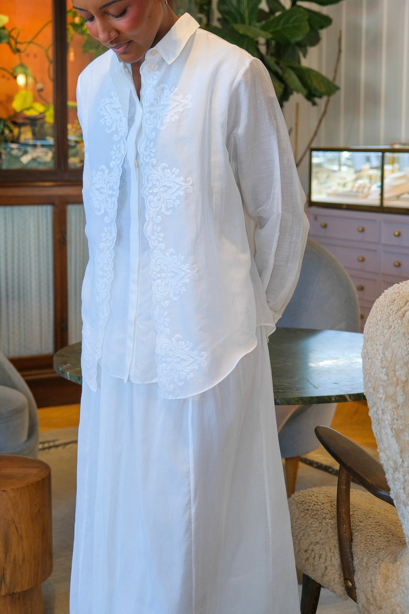 Forte Forte while voile button down with lace detailing and collared neckline.