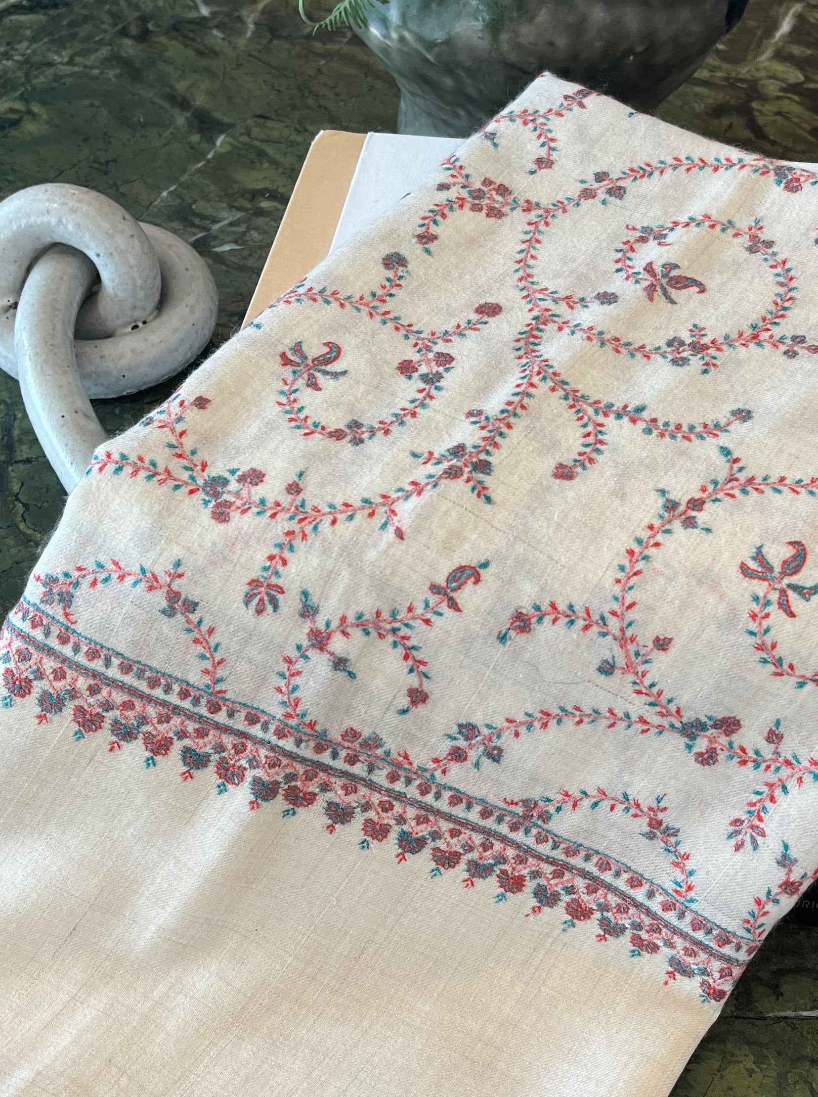 YASER | IVORY SWIRL EMBROIDERED SHAWL