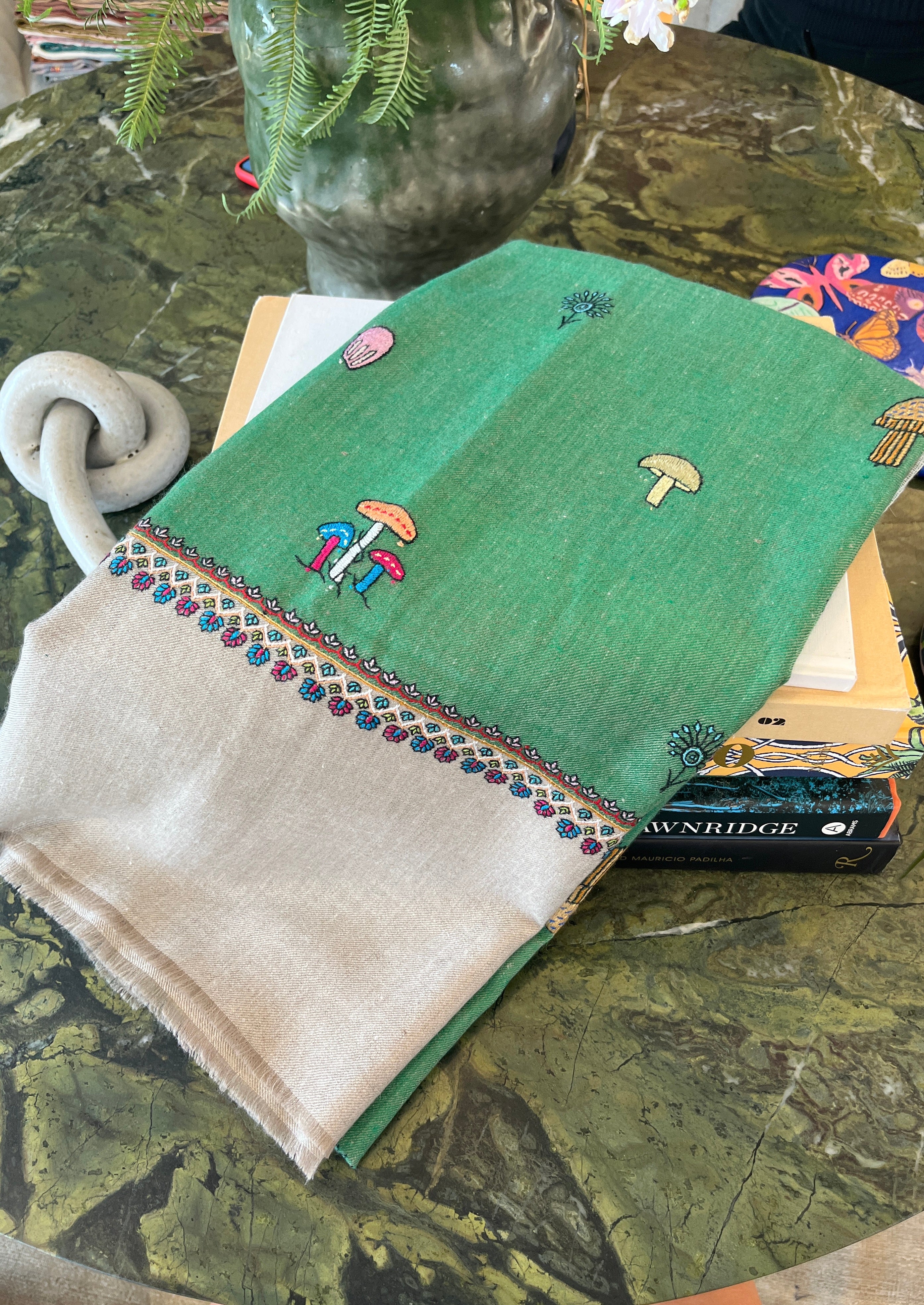 YASER | MUSHROOM EMBROIDERED SHAWL