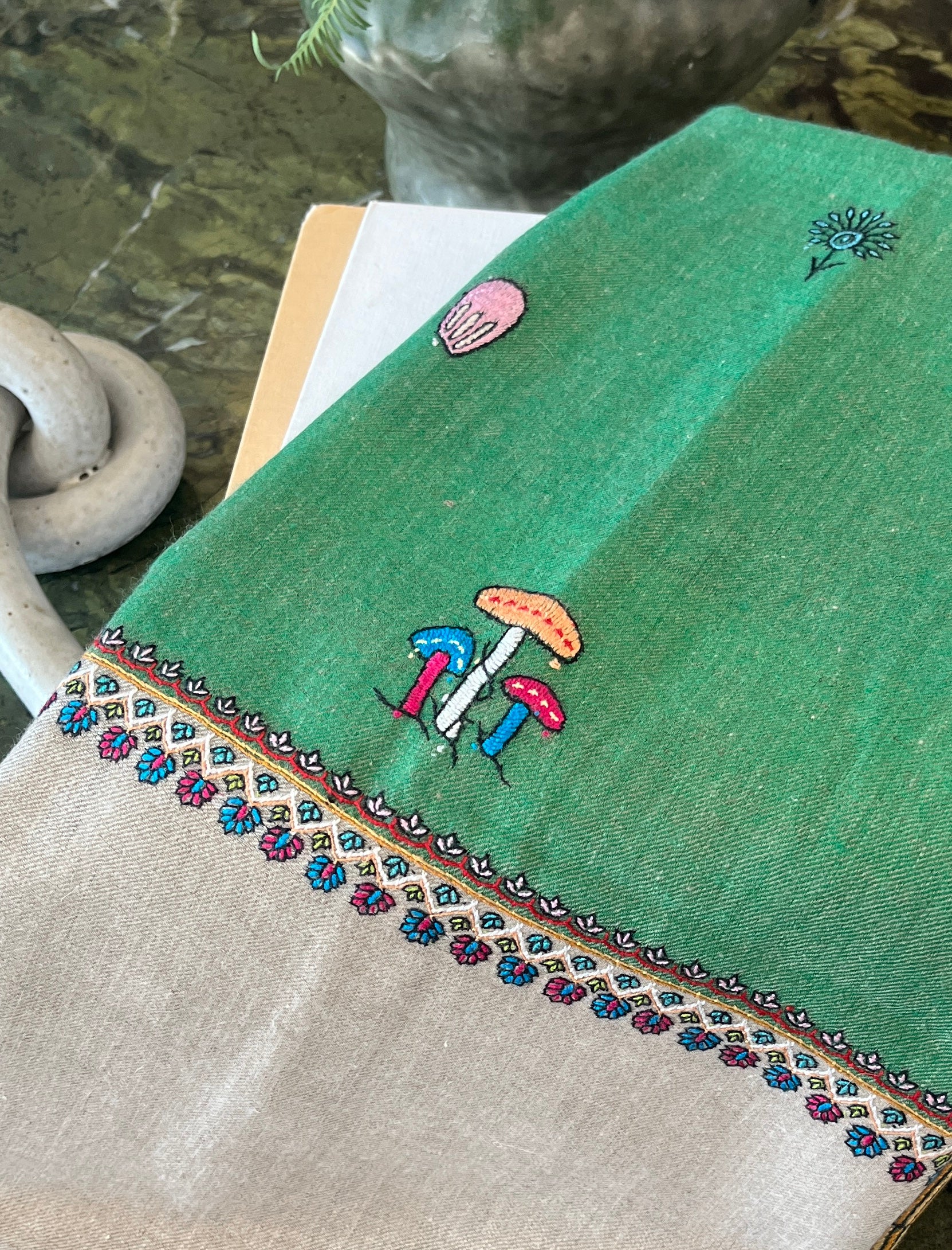 YASER | MUSHROOM EMBROIDERED SHAWL