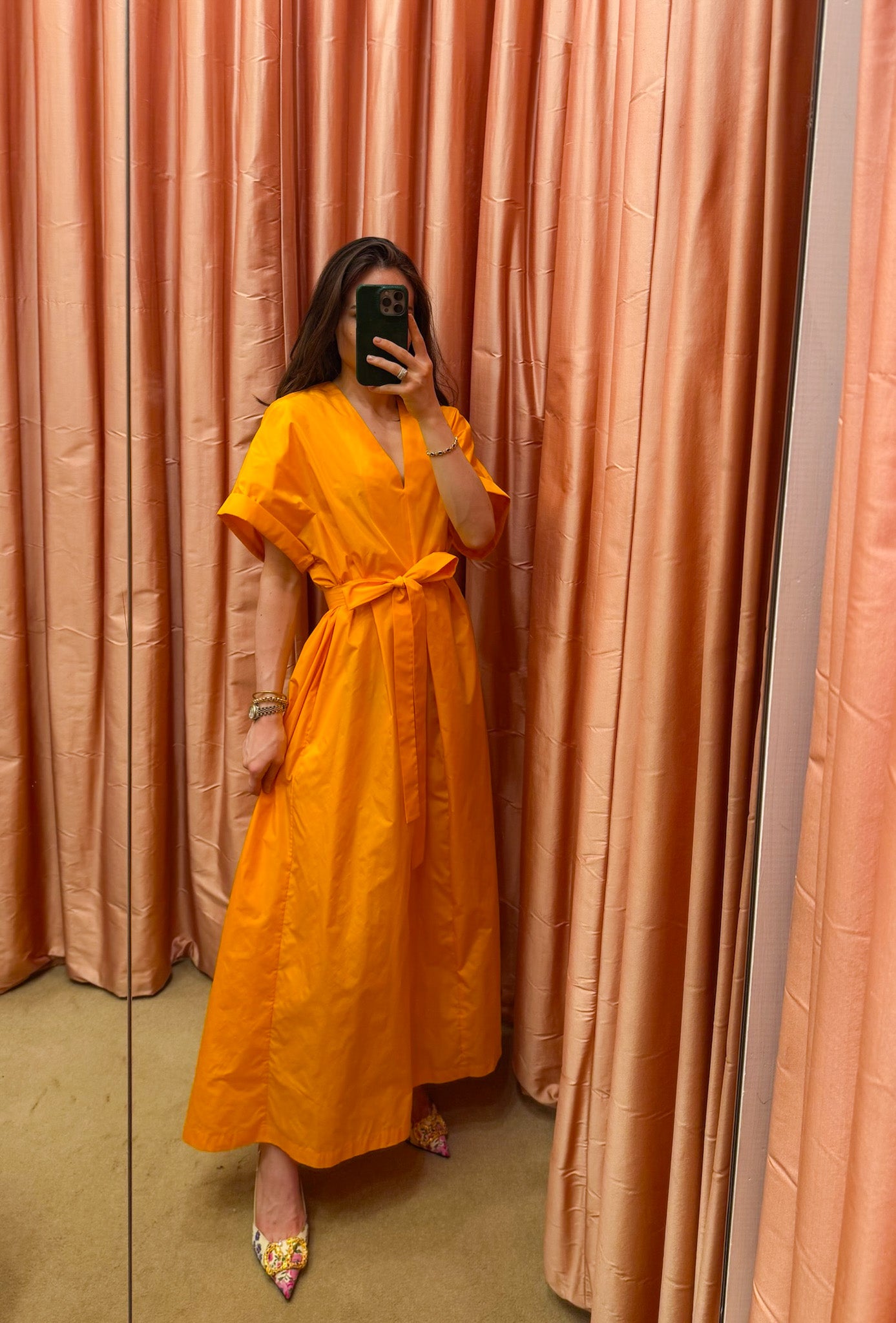 LELA ROSE | TAFFETA V-NECK A-LINE BELTED DRESS