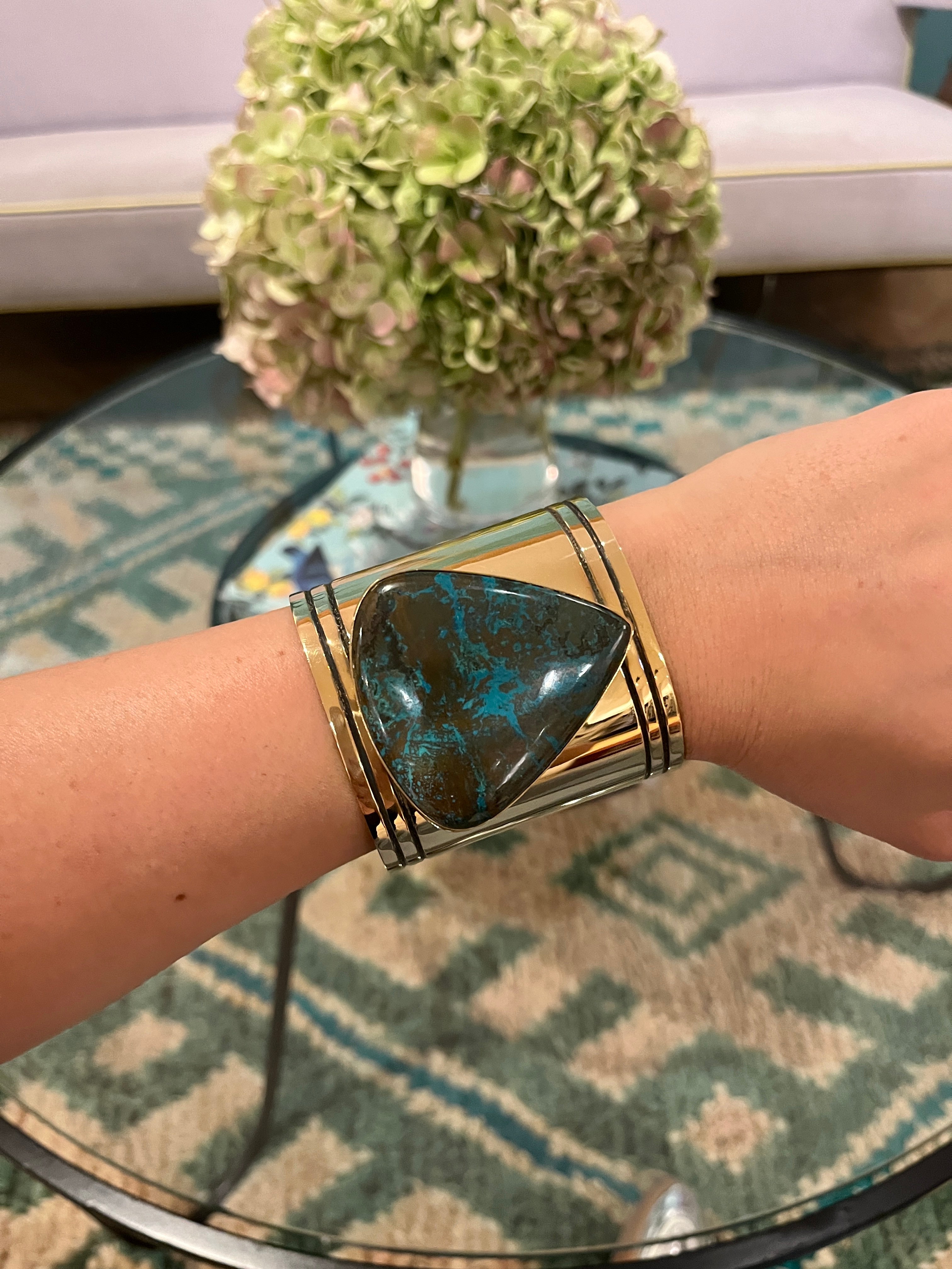 JODY CANDRIAN | CHANNEL ETCHED BRASS CUFF WITH SHATTUCKITE