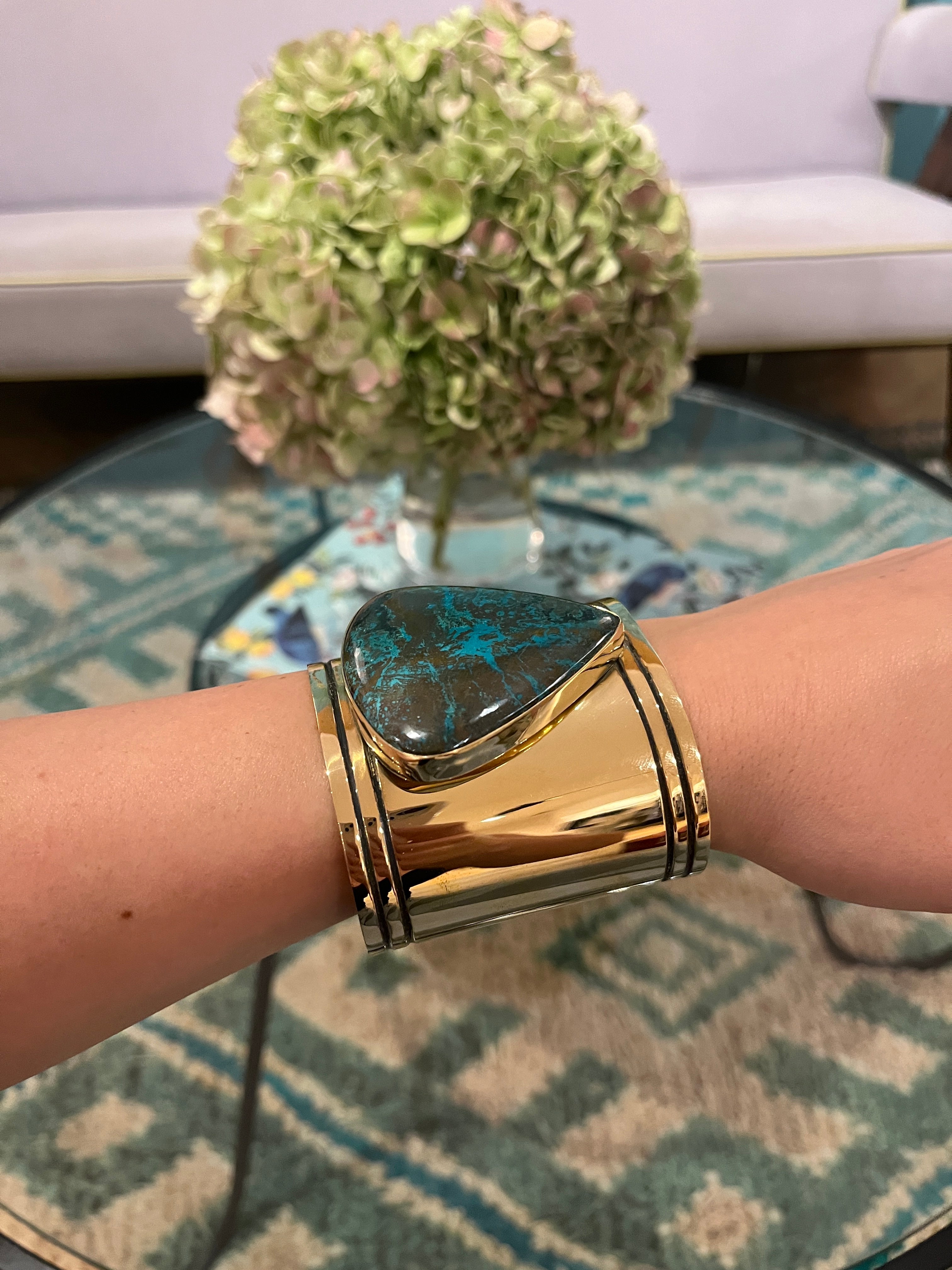 JODY CANDRIAN | CHANNEL ETCHED BRASS CUFF WITH SHATTUCKITE