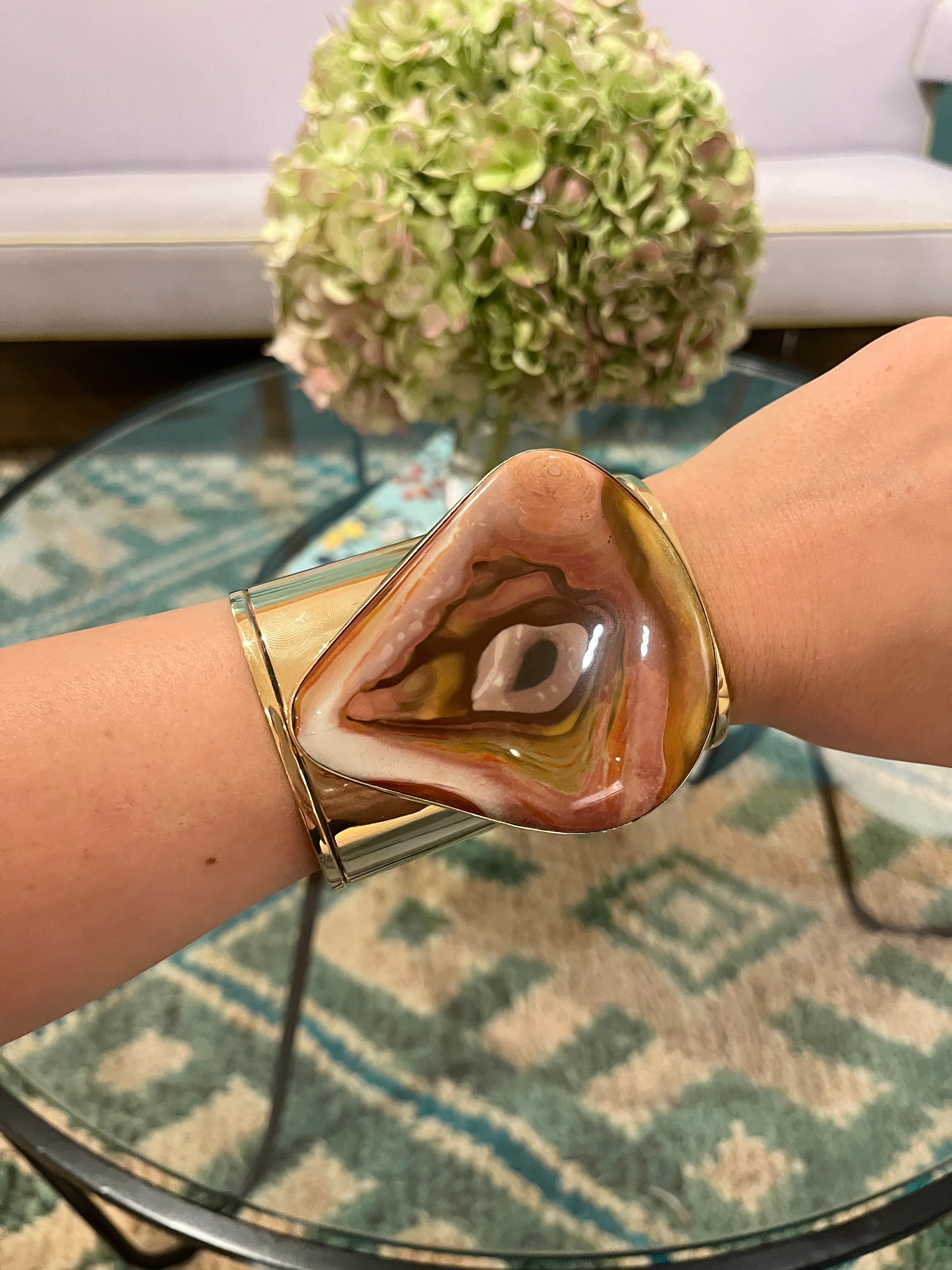 JODY CANDRIAN | CHANNEL ETCHED BRASS CUFF WITH CRAYOLA JASPER