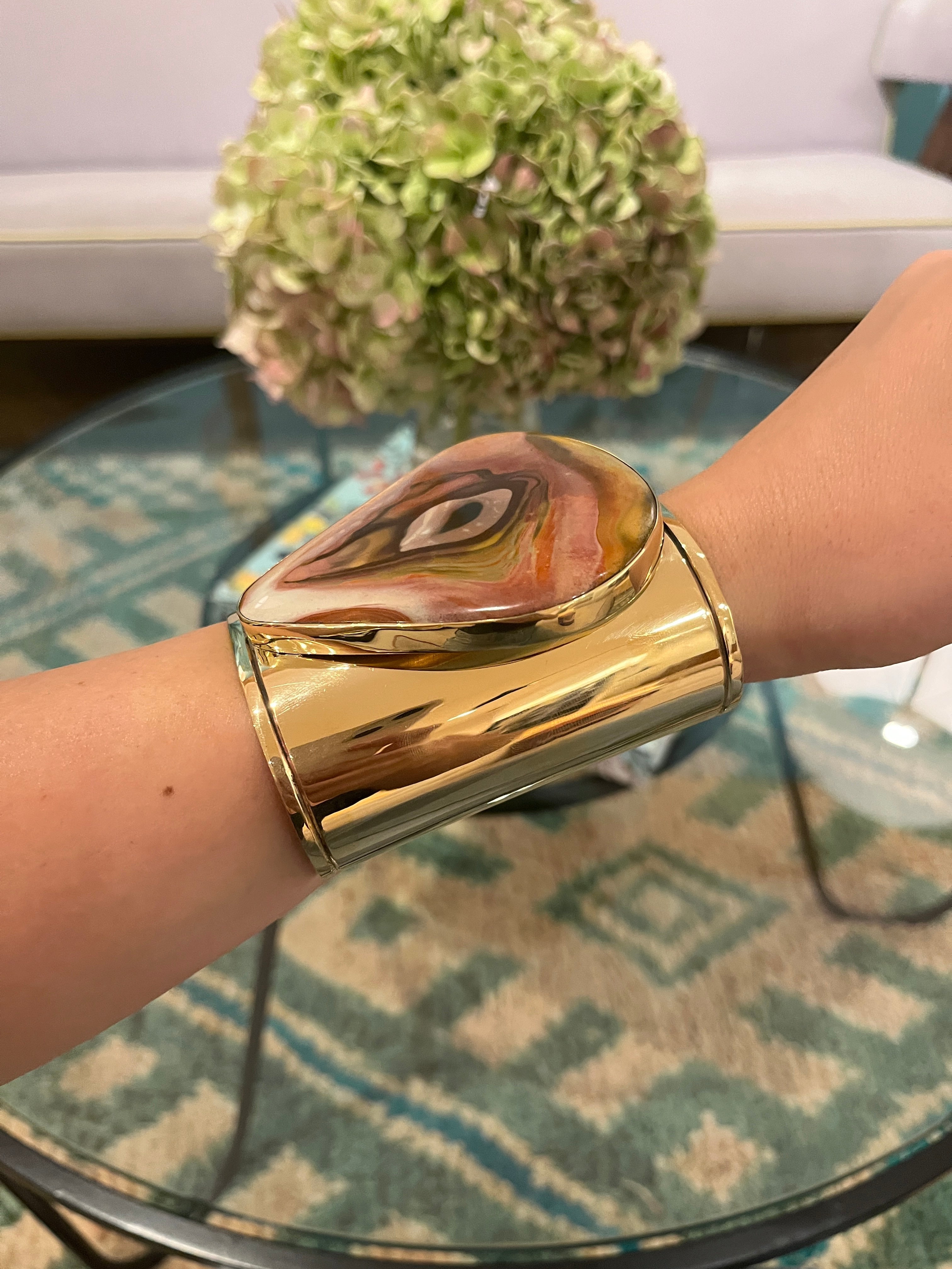 JODY CANDRIAN | CHANNEL ETCHED BRASS CUFF WITH CRAYOLA JASPER