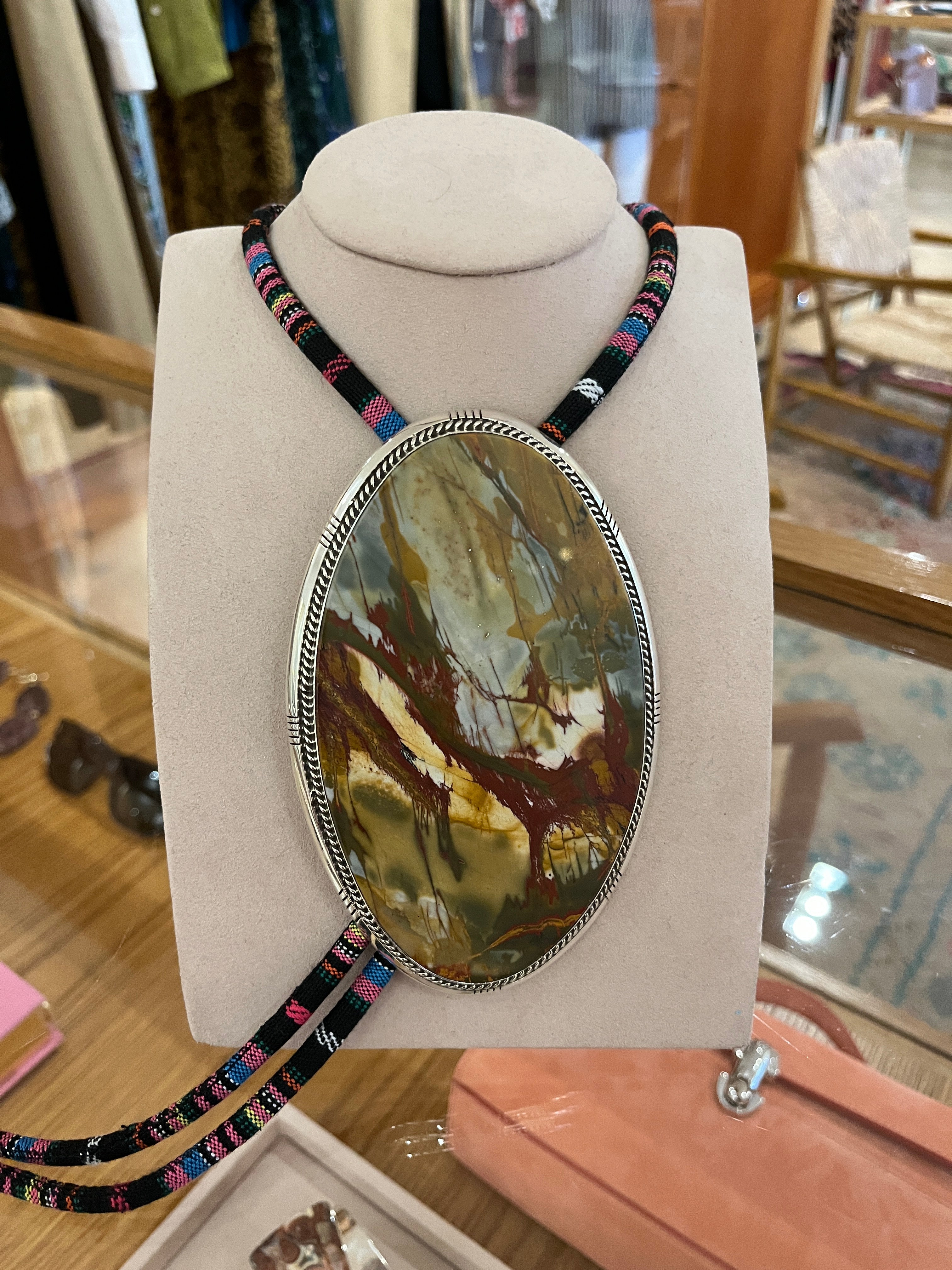 JODY CANDRIAN | ETCHED STERLING BOLO WITH APACHE DENDRITIC JASPER