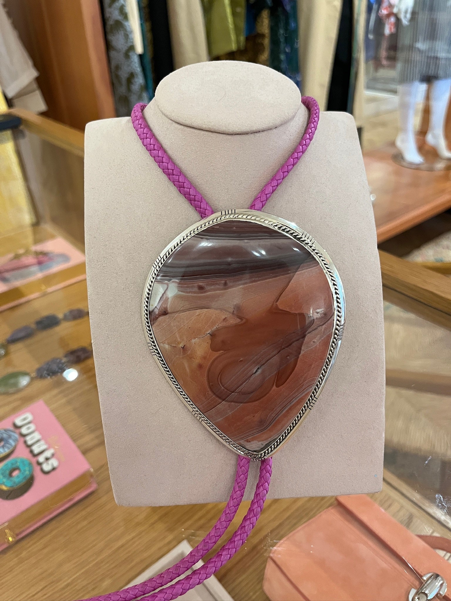 JODY CANDRIAN | ETCHED STERLING BOLO WITH RED ROCKS LANDSCAPE JASPER
