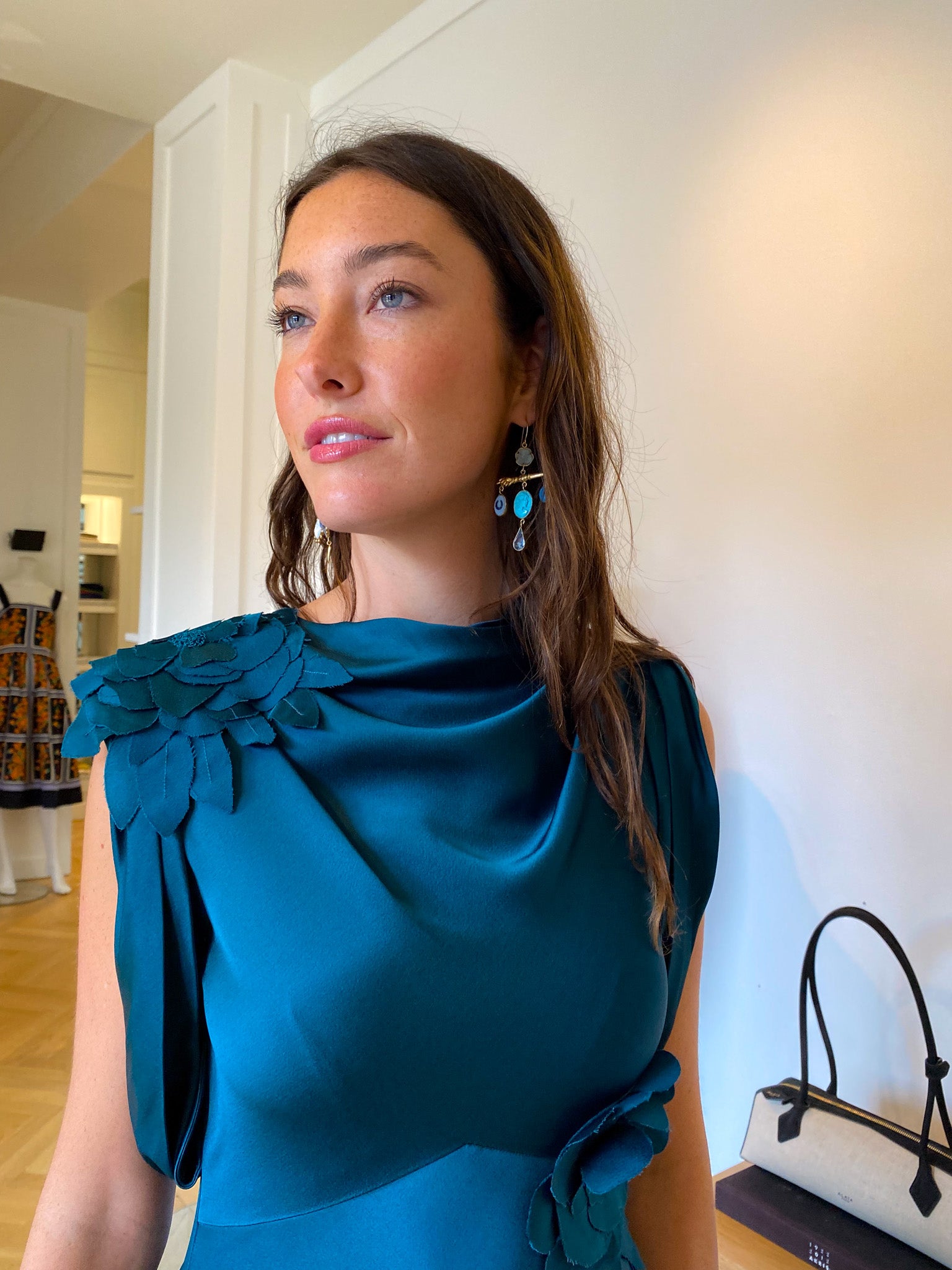 ERDEM | BIAS CUT GOWN WITH ROSE DETAIL