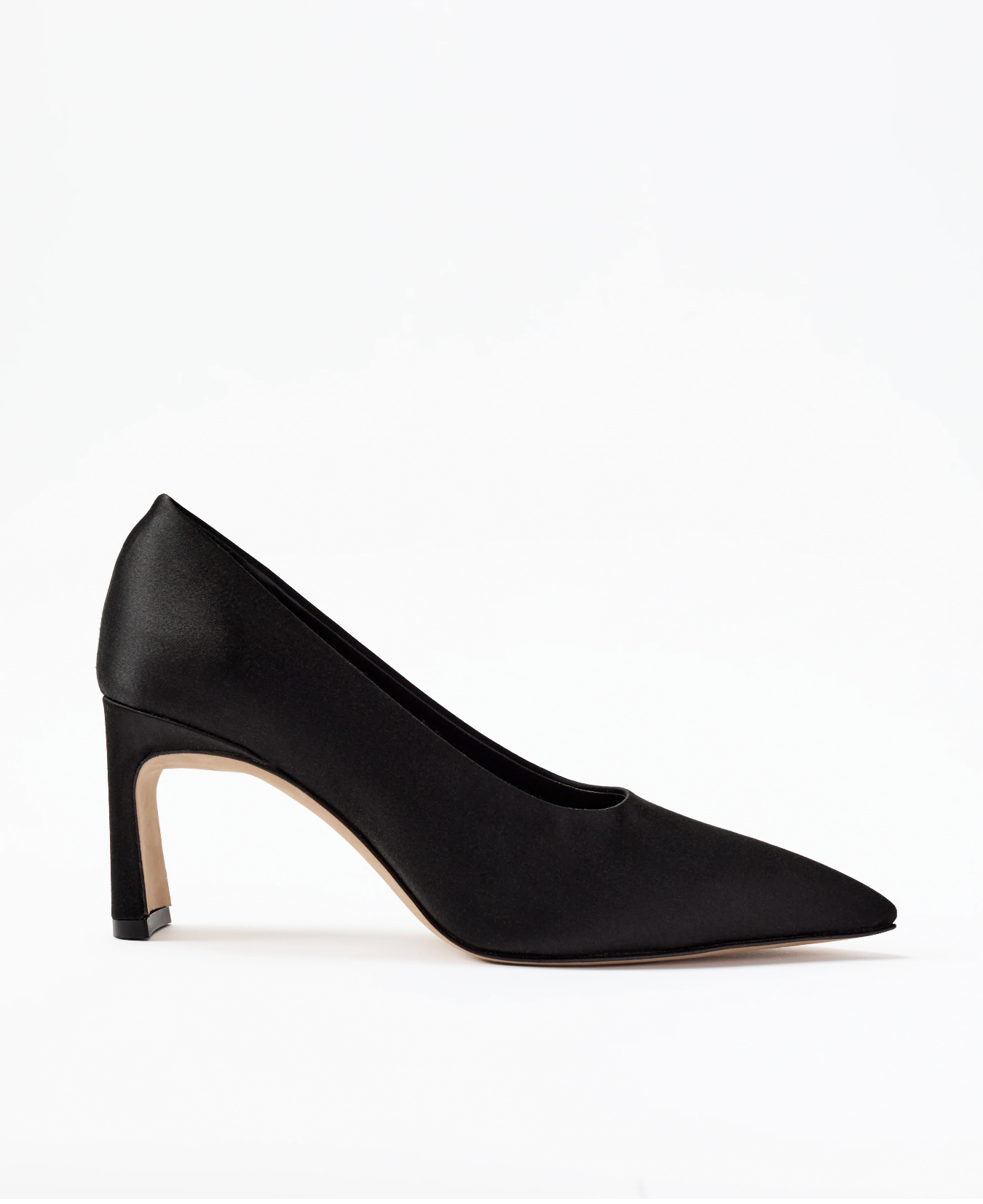 LE SEUL | ALEURIA PUMP | Black satin pumps | Pointed toe | Stilletto block heel | Sculpted arch support | 75mm heel height