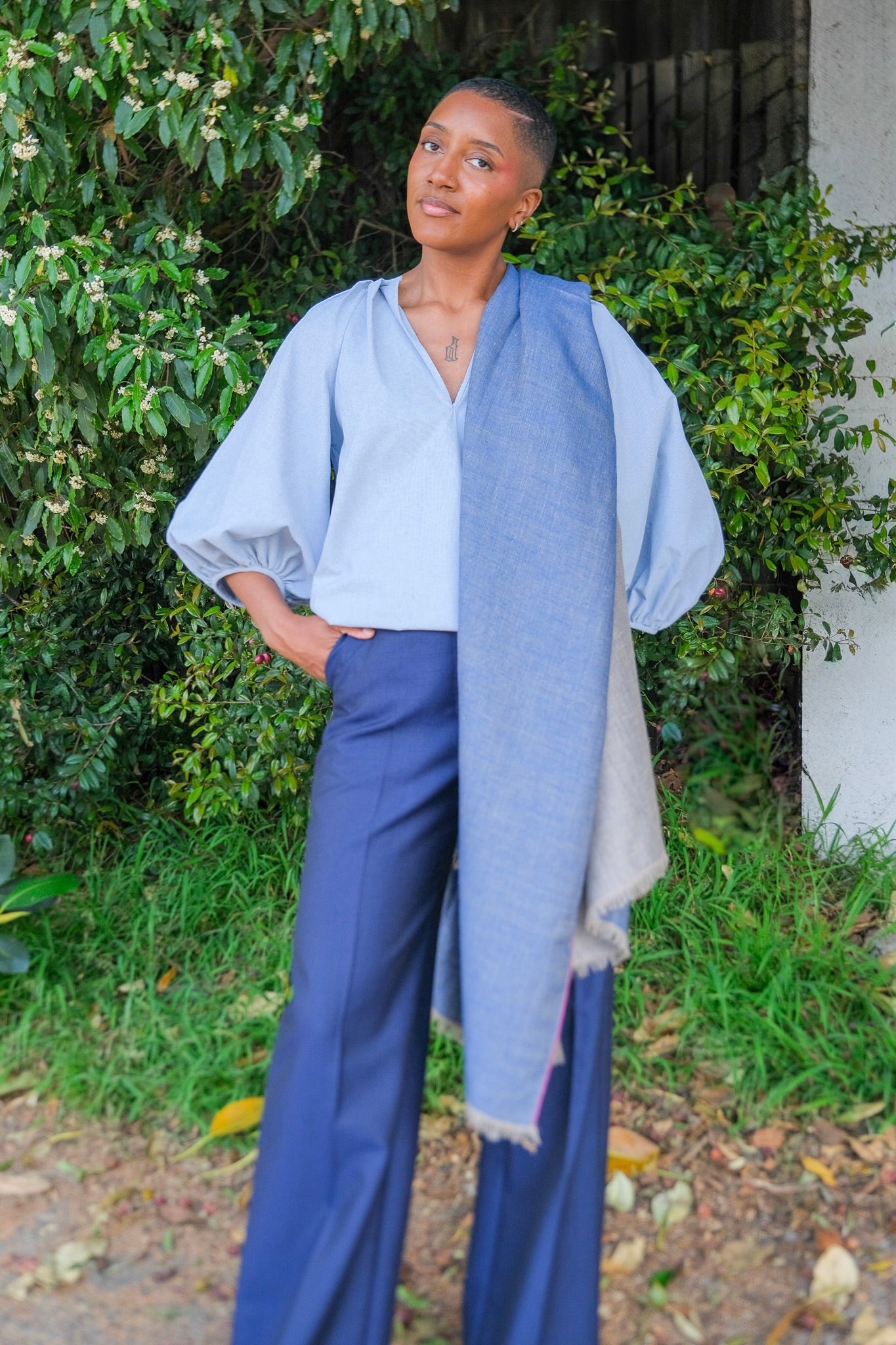 Ivory silk balloon-sleeve top from Martin Grant with a relaxed silhouette and statement sleeves. Available in Brentwood, CA and Charlotte, NC.