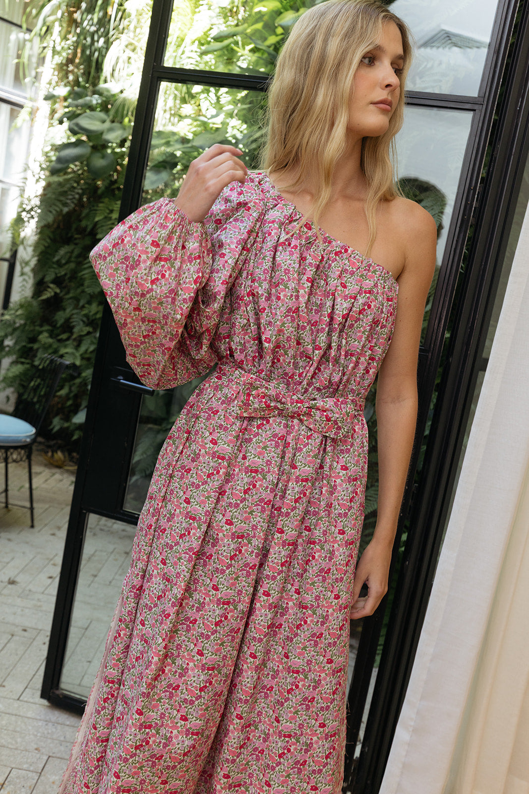 NACKIYE | ONE SHOULDER LIBERTY FLORAL ANTIPAROS MAXI DRESS | WOMEN'S LUXURY DESIGNER CLOTHING, JEWELRY & ACCESSORIES | CAPITOL CHARLOTTE, NC & BRENTWOOD, CA