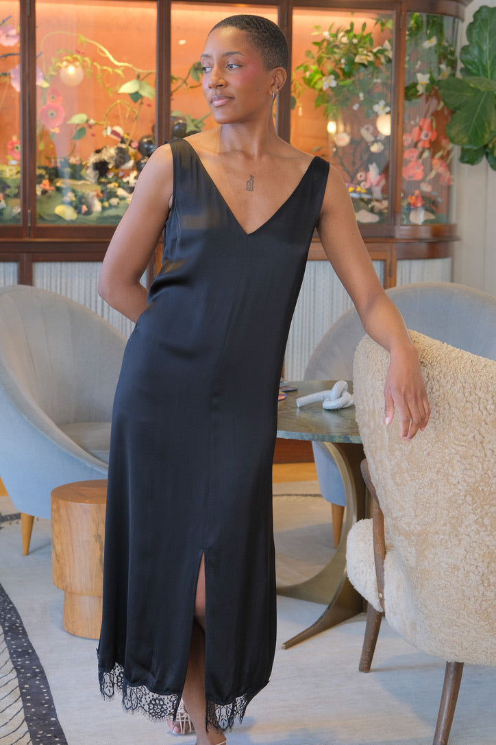 OFFICINE GENERALE | BLACK SATIN LIARA DRESS | WOMEN'S LUXURY DESIGNER CLOTHING, SHOES, HANDBAGS & JEWELRY | CAPITOL CHARLOTTE, NC & BRENTWOOD, CA