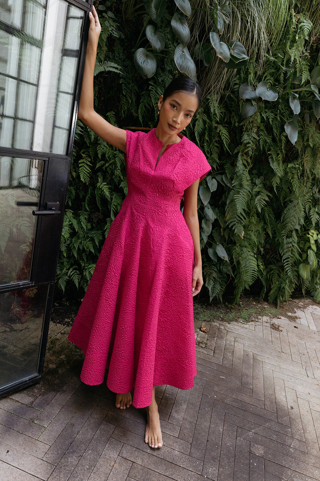 ROKSANDA | VNECK CLOQUE ROVA MIDI DRESS | WOMEN'S LUXURY DESIGNER CLOTHING, SHOES, HANDBAGS & JEWELRY | CAPITOL CHARLOTTE, NC & BRENTWOOD, CA