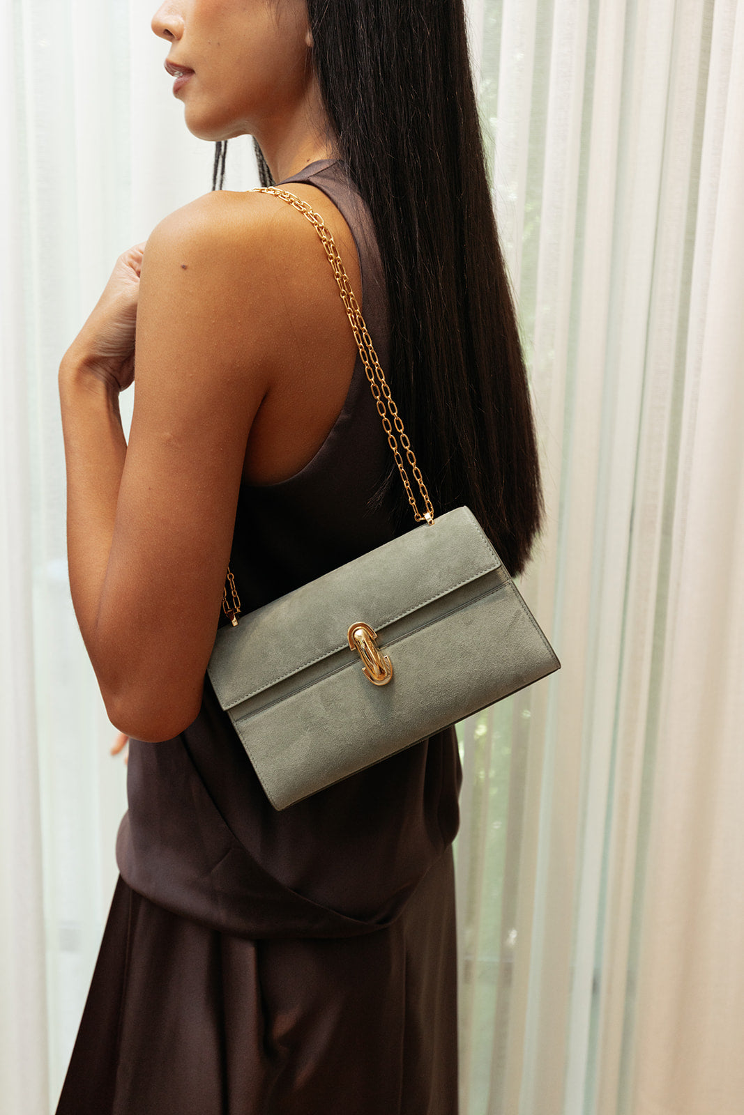 SAVETTE | SUEDE SYMMETRY CROSSBODY CHAIN POCHETTE | WOMEN'S LUXURY DESIGNER CLOTHING, SHOES, HANDBAGS & JEWELRY | CAPITOL CHARLOTTE, NC & BRENTWOOD, CA