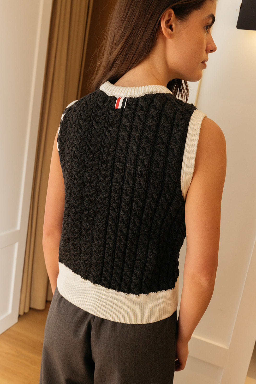 THOM BROWNE | ARAN CABLE SHELL TOP | WOMEN'S LUXURY DESIGNER CLOTHING, SHOES, HANDBAGS & JEWELRY | CAPITOL CHARLOTTE, NC & BRENTWOOD, CA